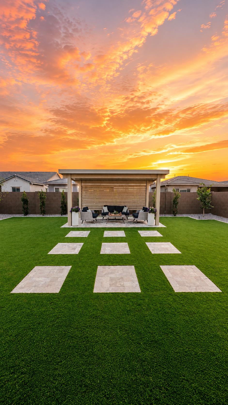 Pergola Lounge with Wood Accent Wall