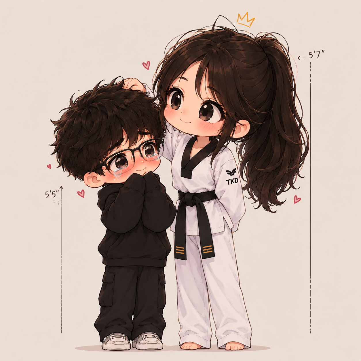 Ayush with glasses and happy tears beside Nannu Don in her taekwondo dobok and black belt