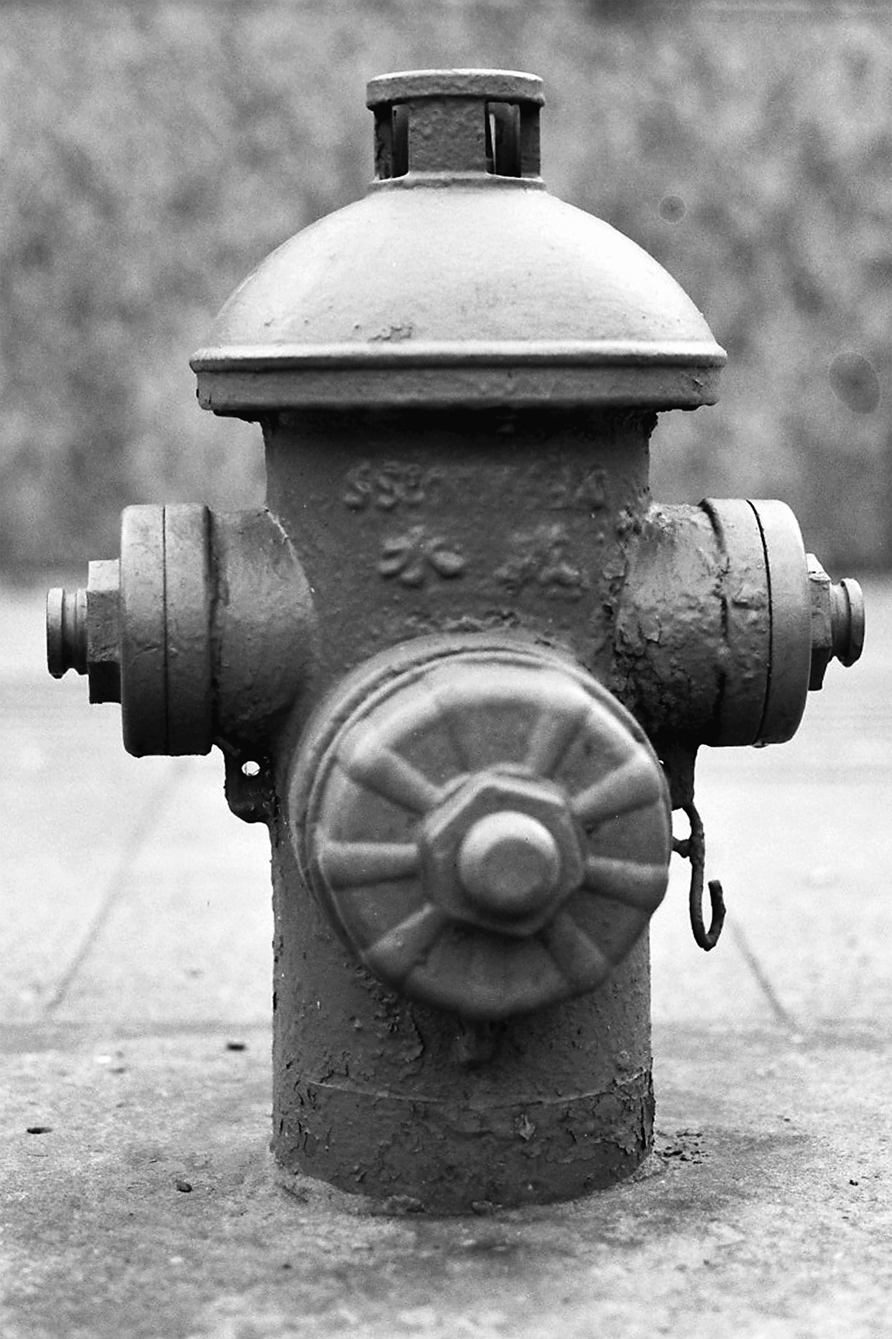 Close-up of fire hydrant or water valve post with dome shaped top
