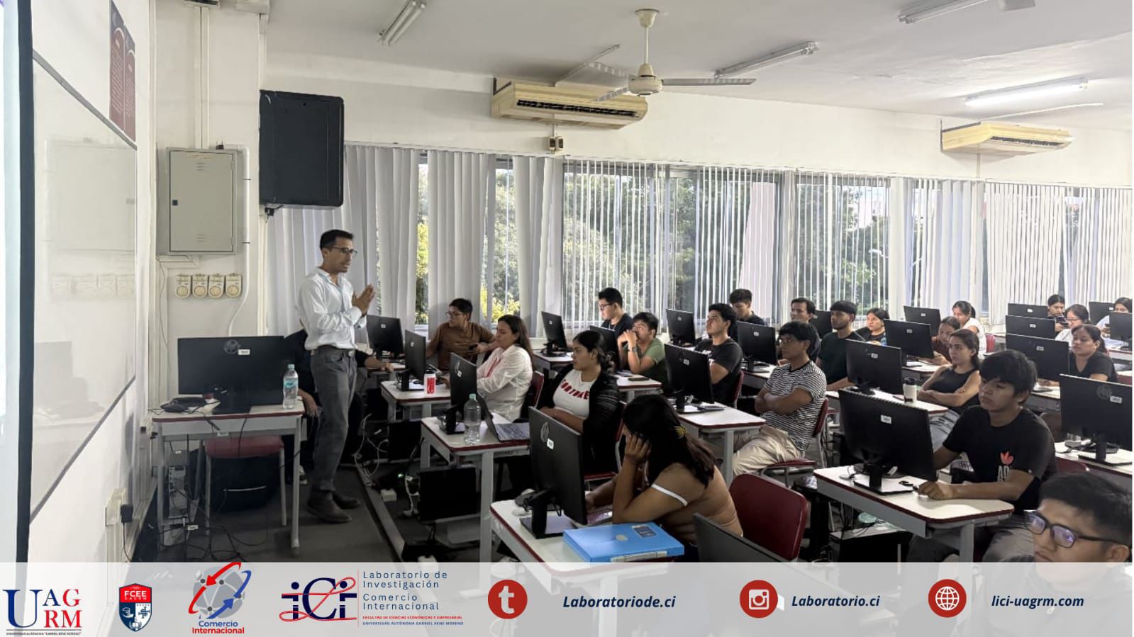 Large university classroom with students and instructor during a BlockivIA workshop session