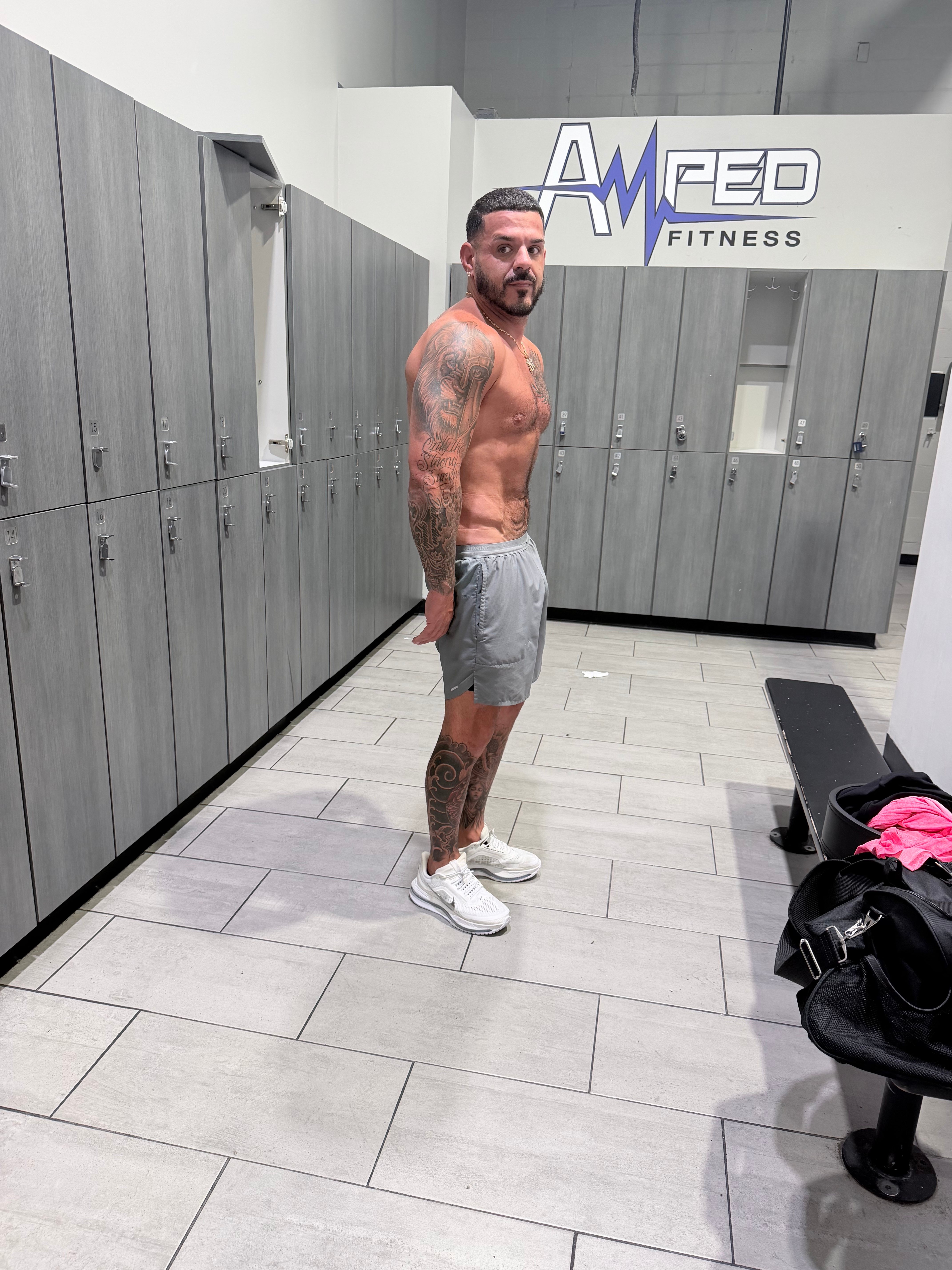 Same client — side profile after consistent training