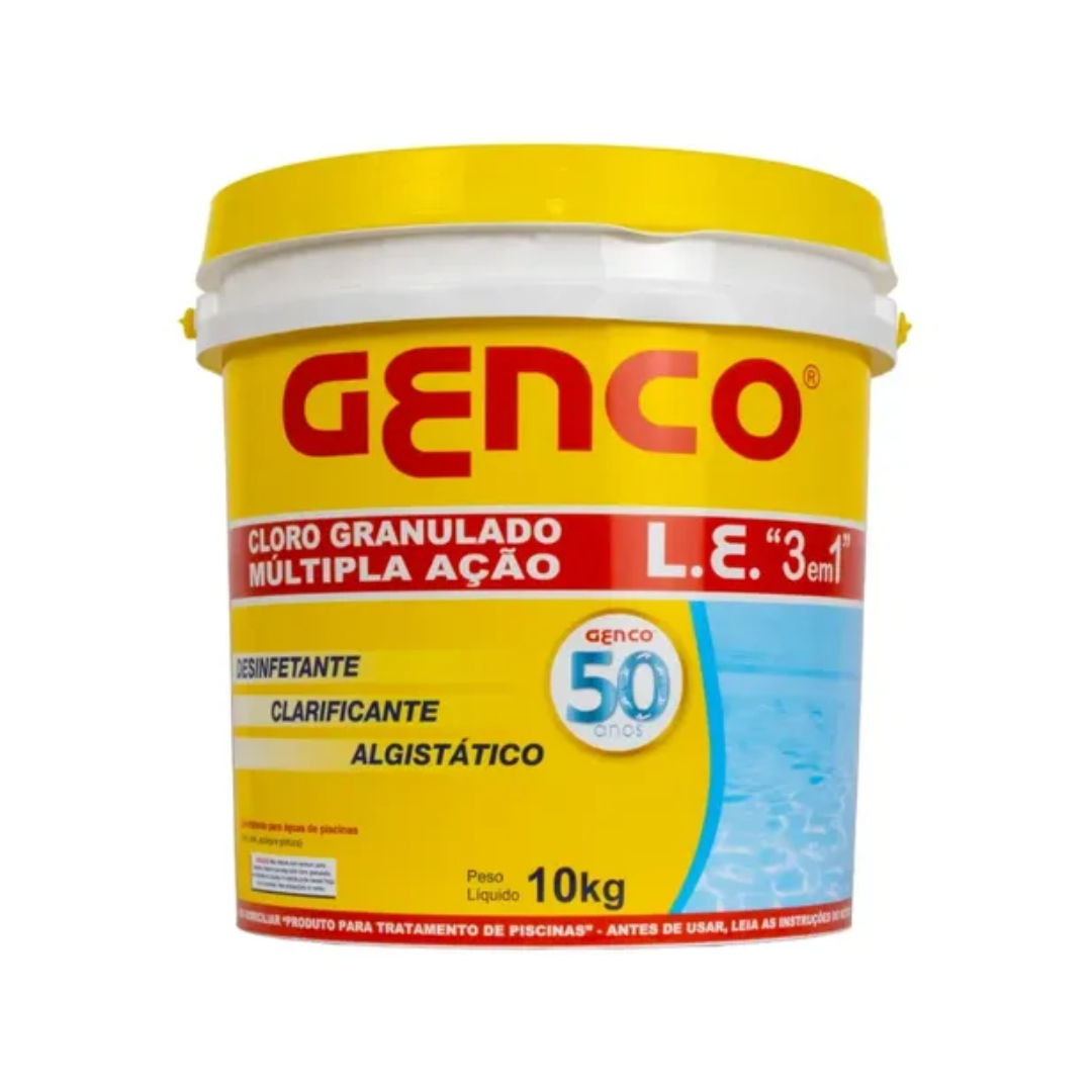 Cloro Granulado Genco L.E. 3 em 1 Múltipla Ação Balde 10kg