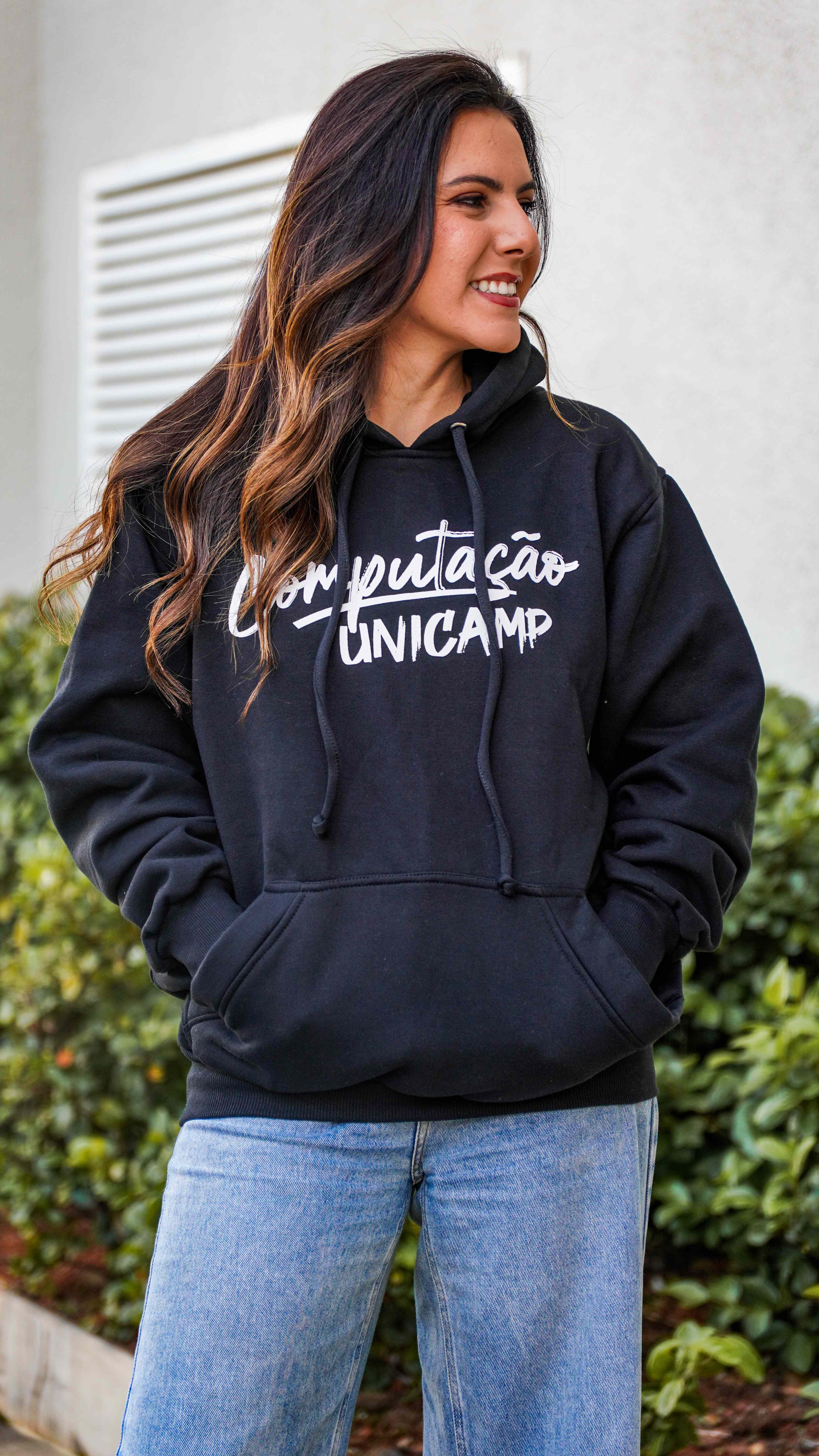 Moletom canguru preto de Computação Unicamp