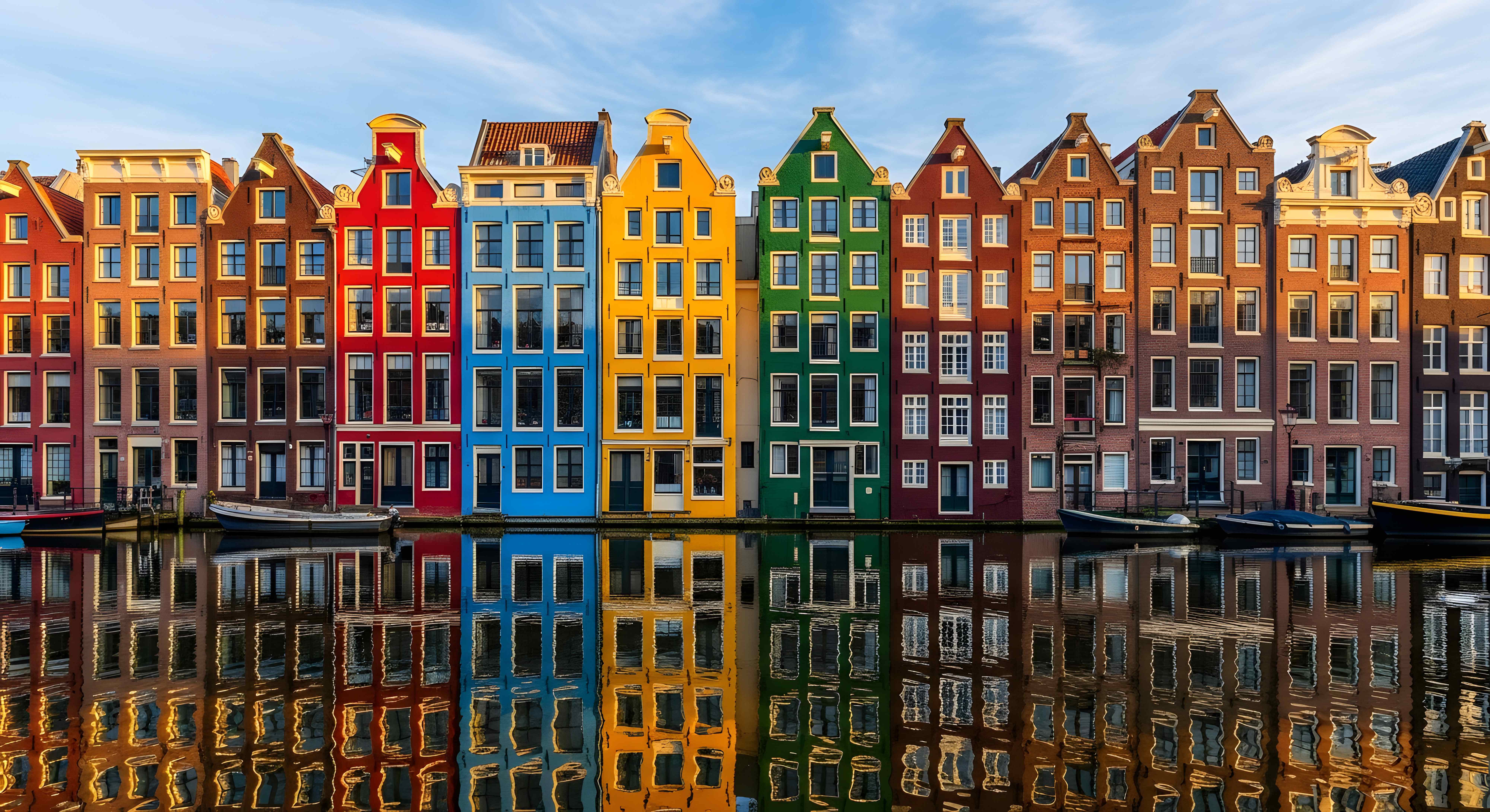 Farbenfrohe niederländische Grachtenhäuser in Amsterdam
