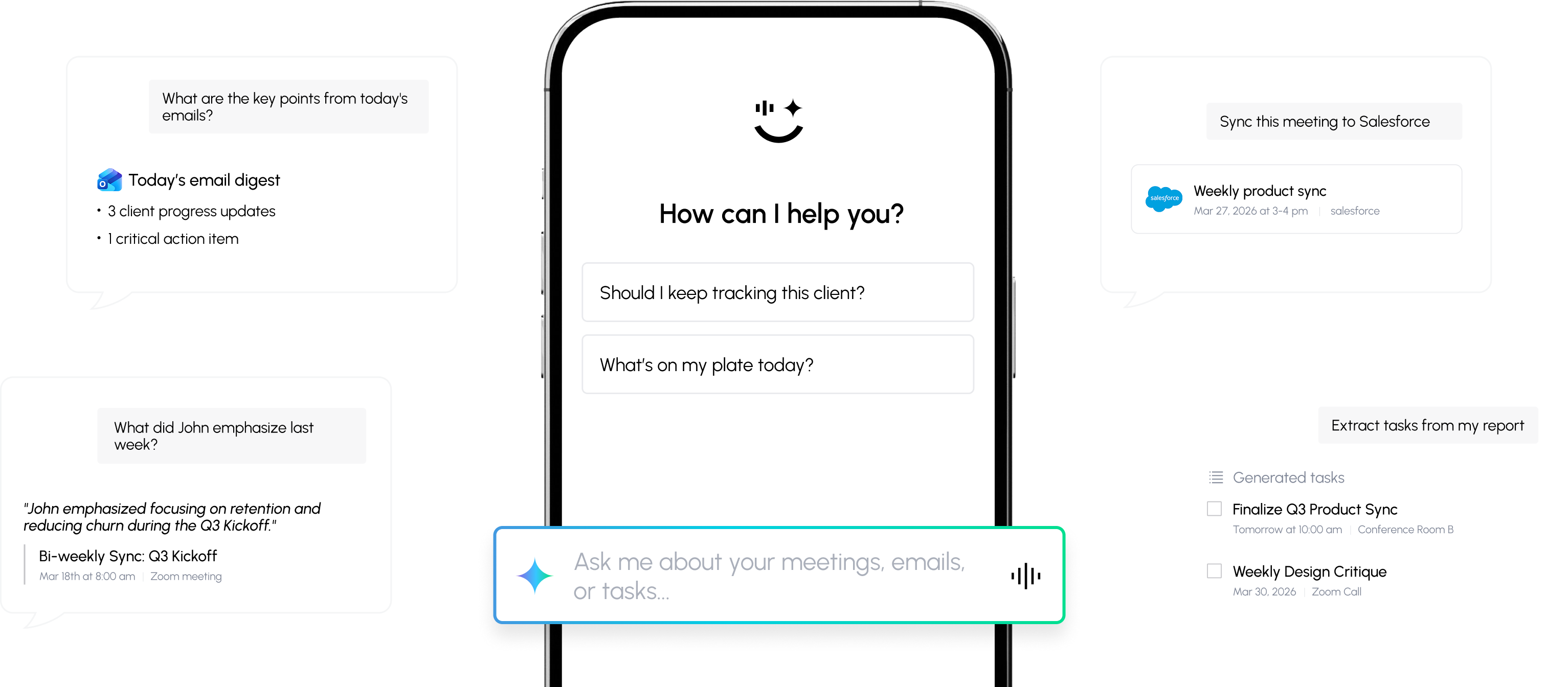 Ask voxmate anything - Phone interface with conversation bubbles