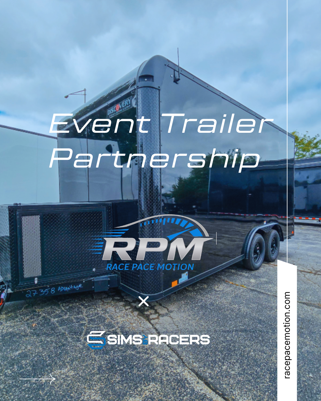 Race Pace Motion x Sims by Racers Event Trailer Partnership - Exterior view of the mobile trailer