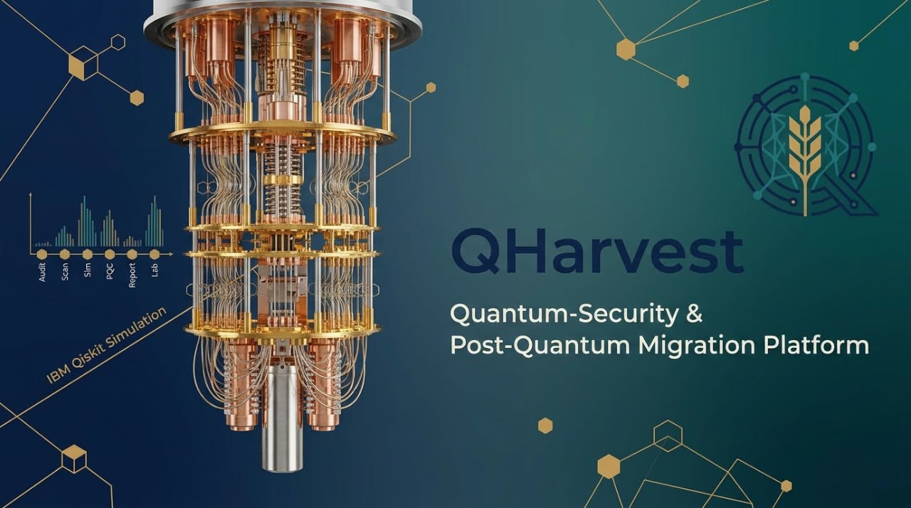 Quantum cryostat with QHarvest quantum security platform branding
