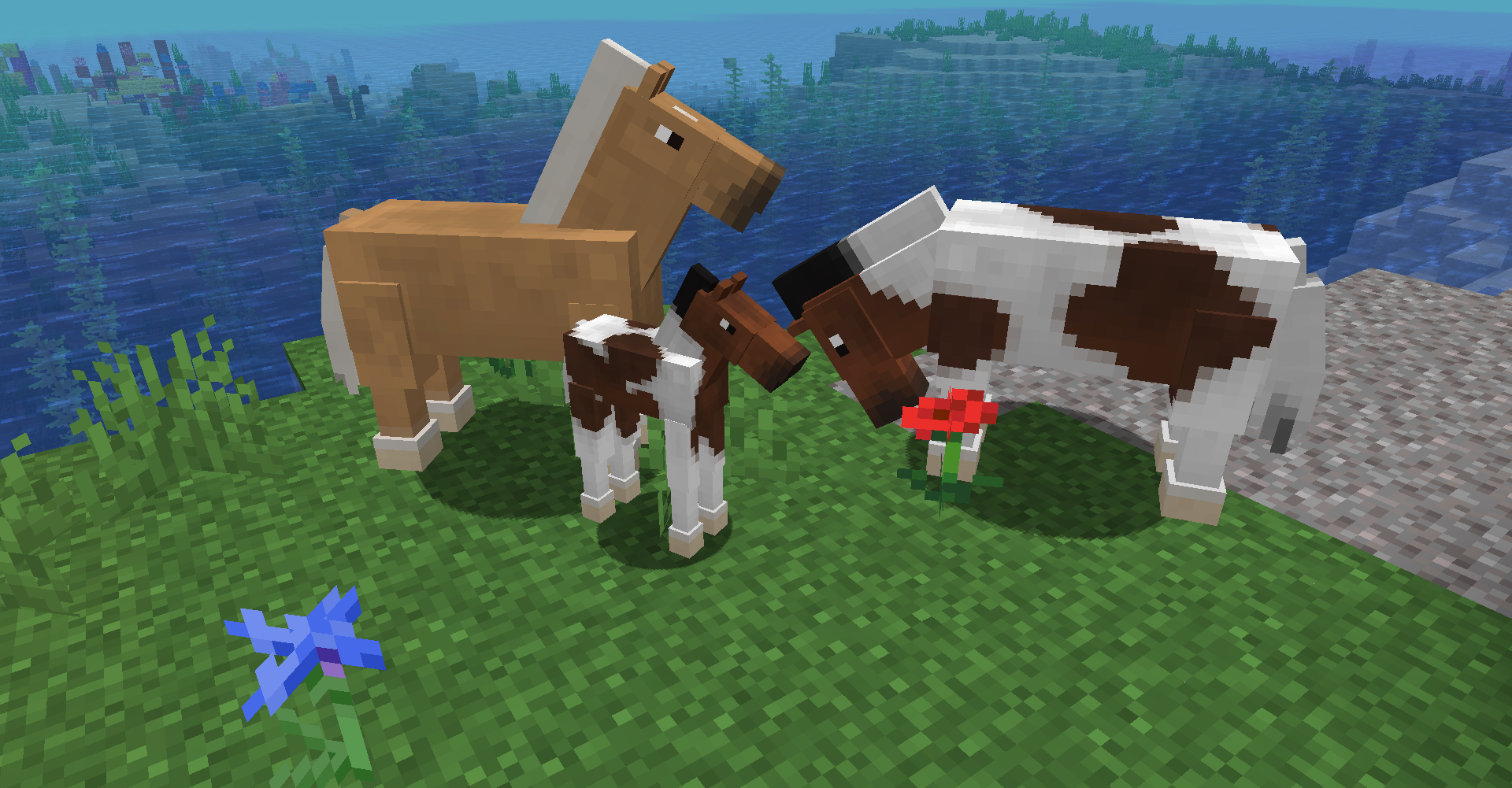 A player taming a horse in Minecraft