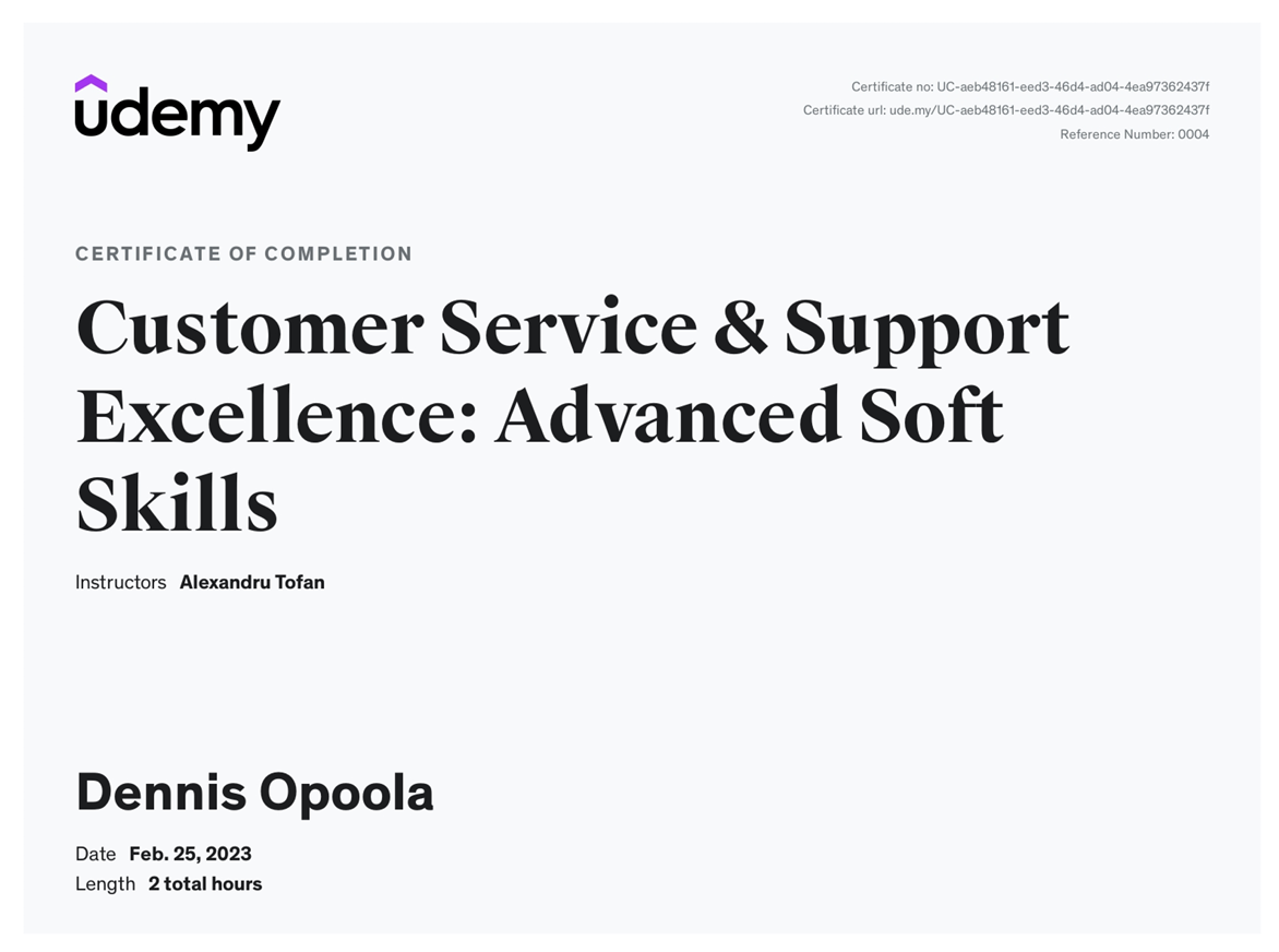 Customer Service & Support Excellence: Advanced Soft Skills certificate