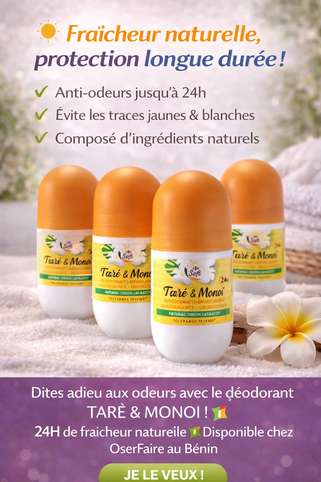 Déodorant Tarè & Monoï Naturel 24h