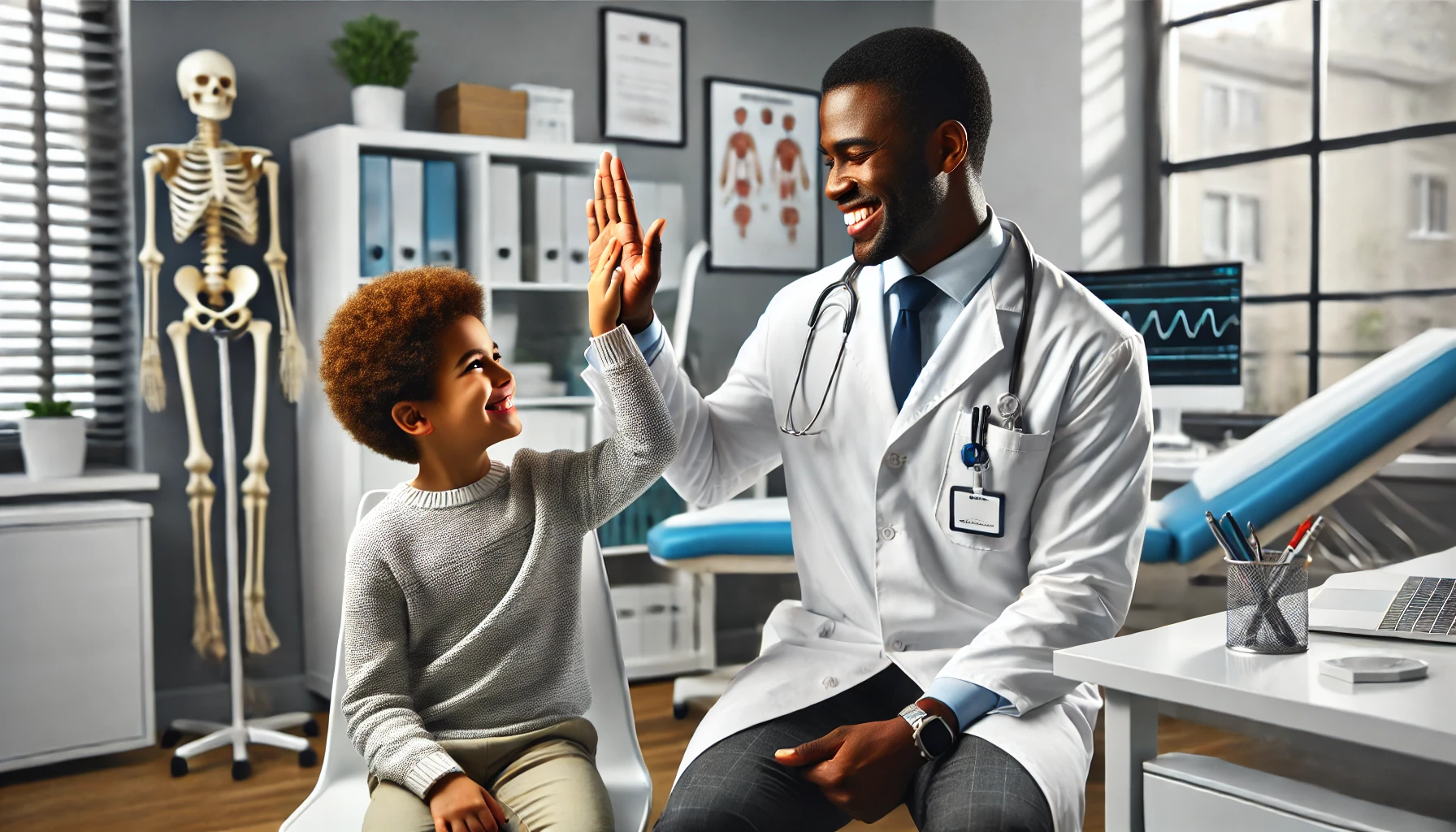 Doctor giving high-five to young patient