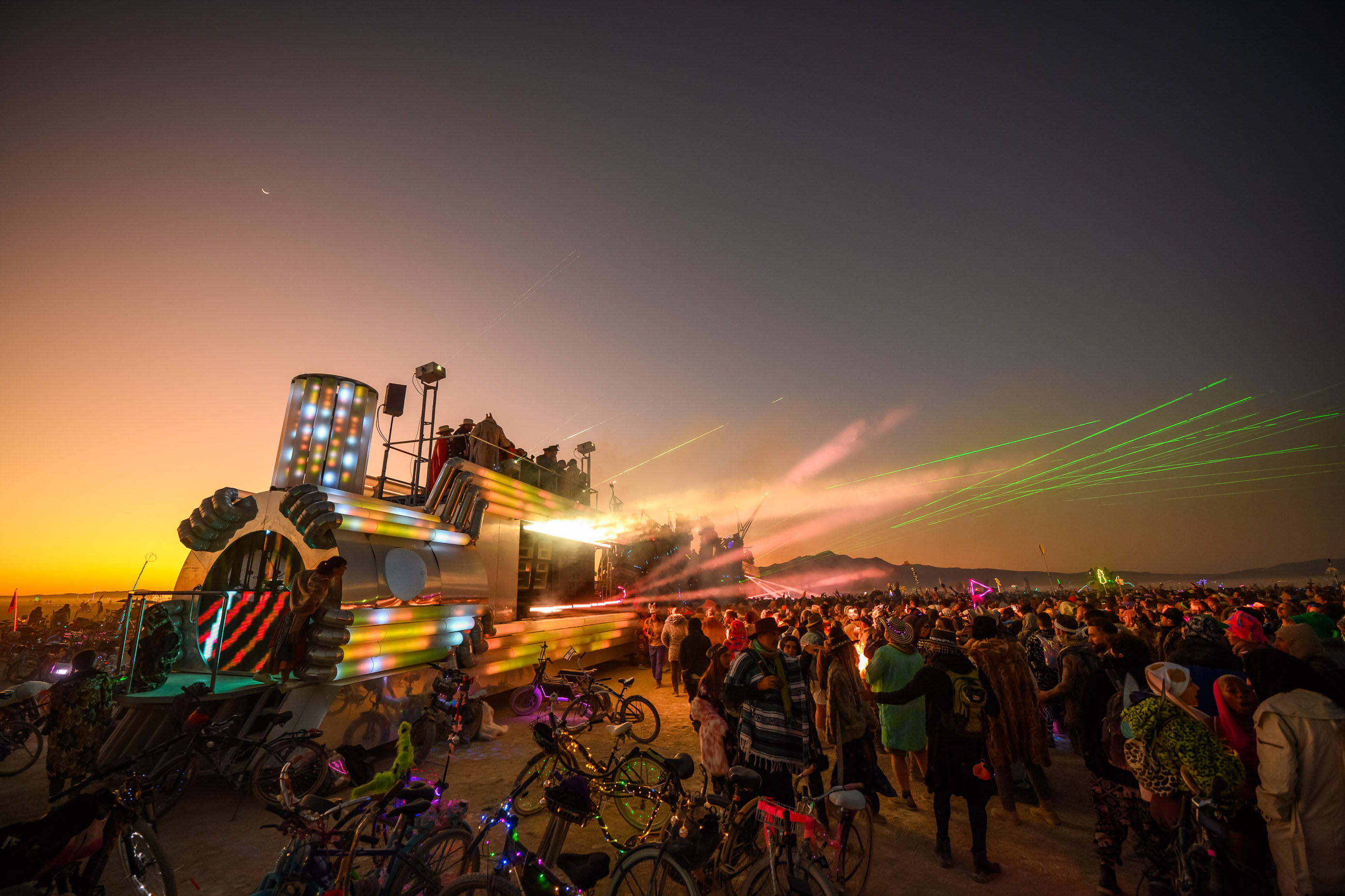 BiPolar Express art car and Singularity Tree at Burning Man