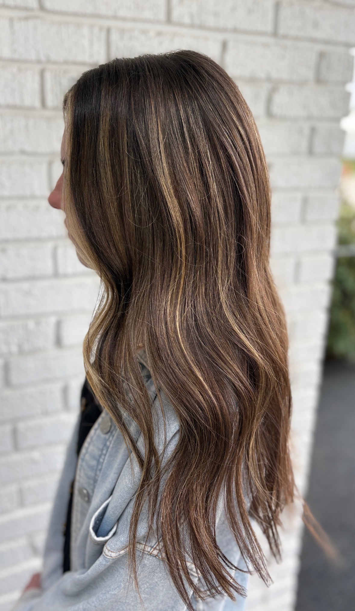 Long brunette with honey caramel highlights