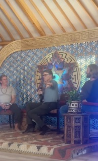 Intimate discussion in decorated tent