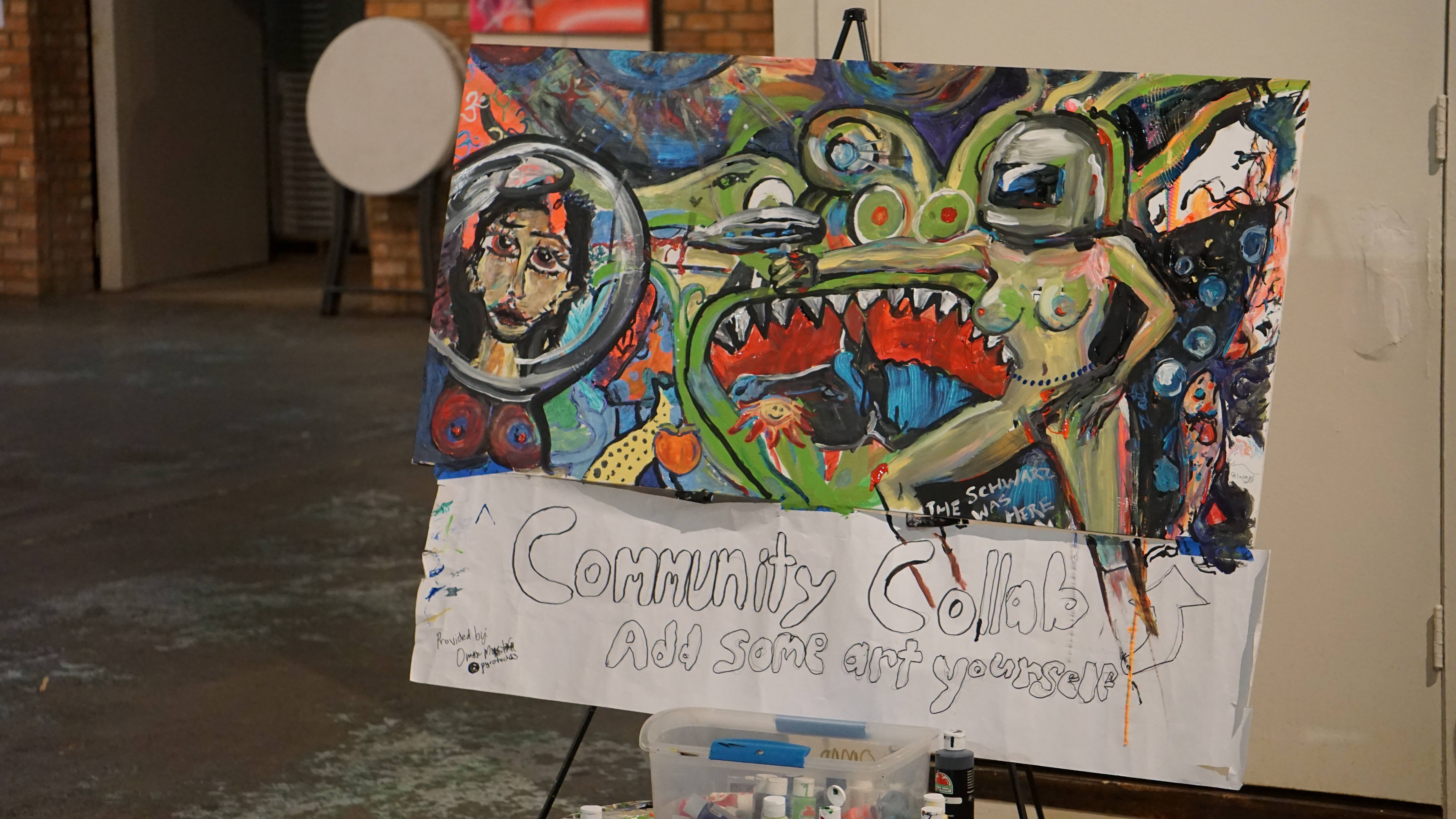 Community Collab painting with invitation to add art