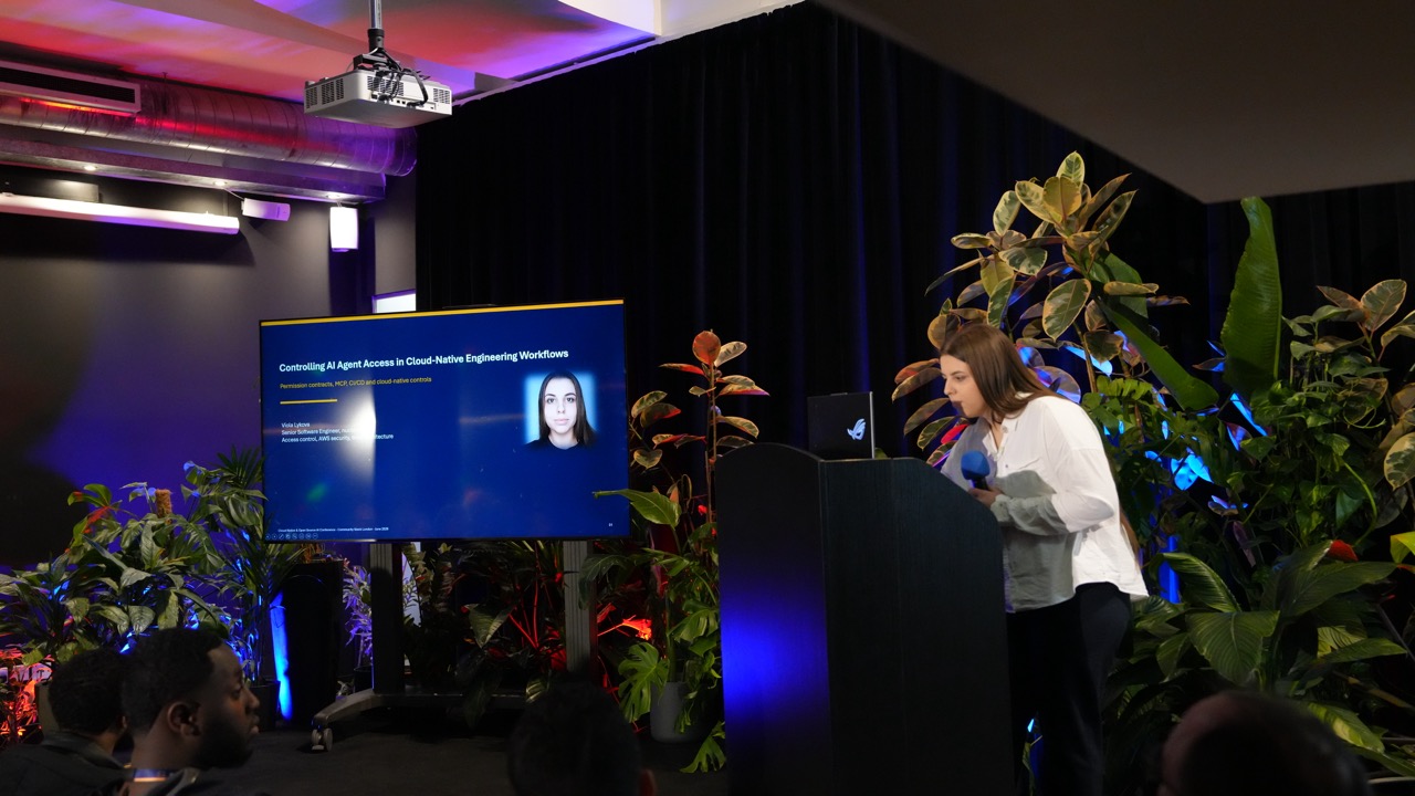 Viola Lykova presenting Controlling AI Agent Access in Cloud-Native Engineering Workflows