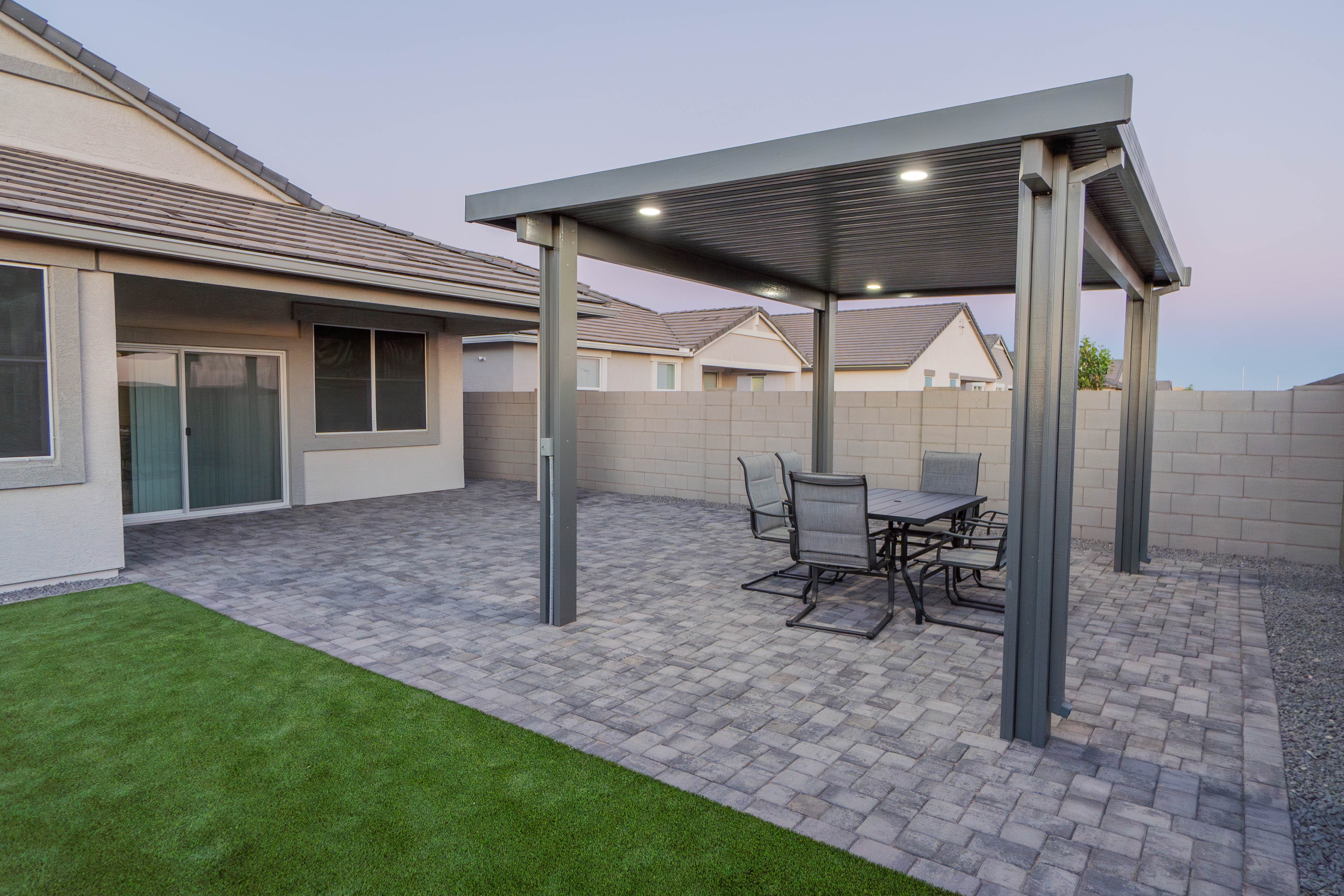 Covered Dining Patio at Dusk