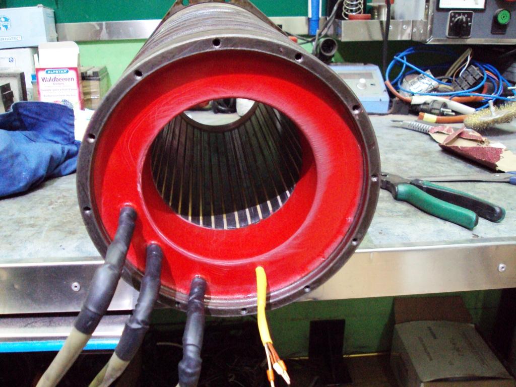 Servo motor stator sa crvenim pololajima, bakrenim zavojima i crnim rotorom