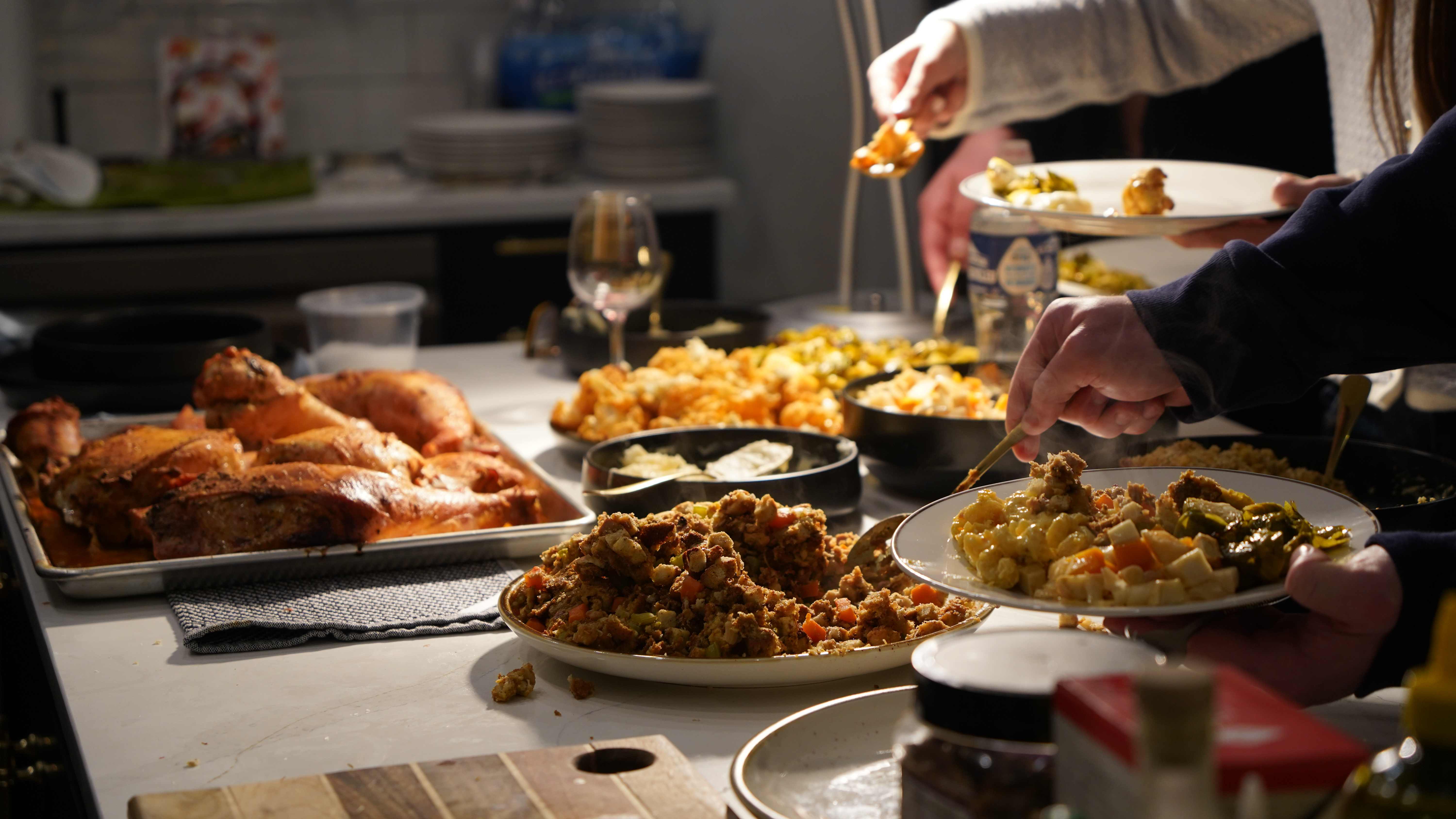 Holiday feast spread on a dinner table