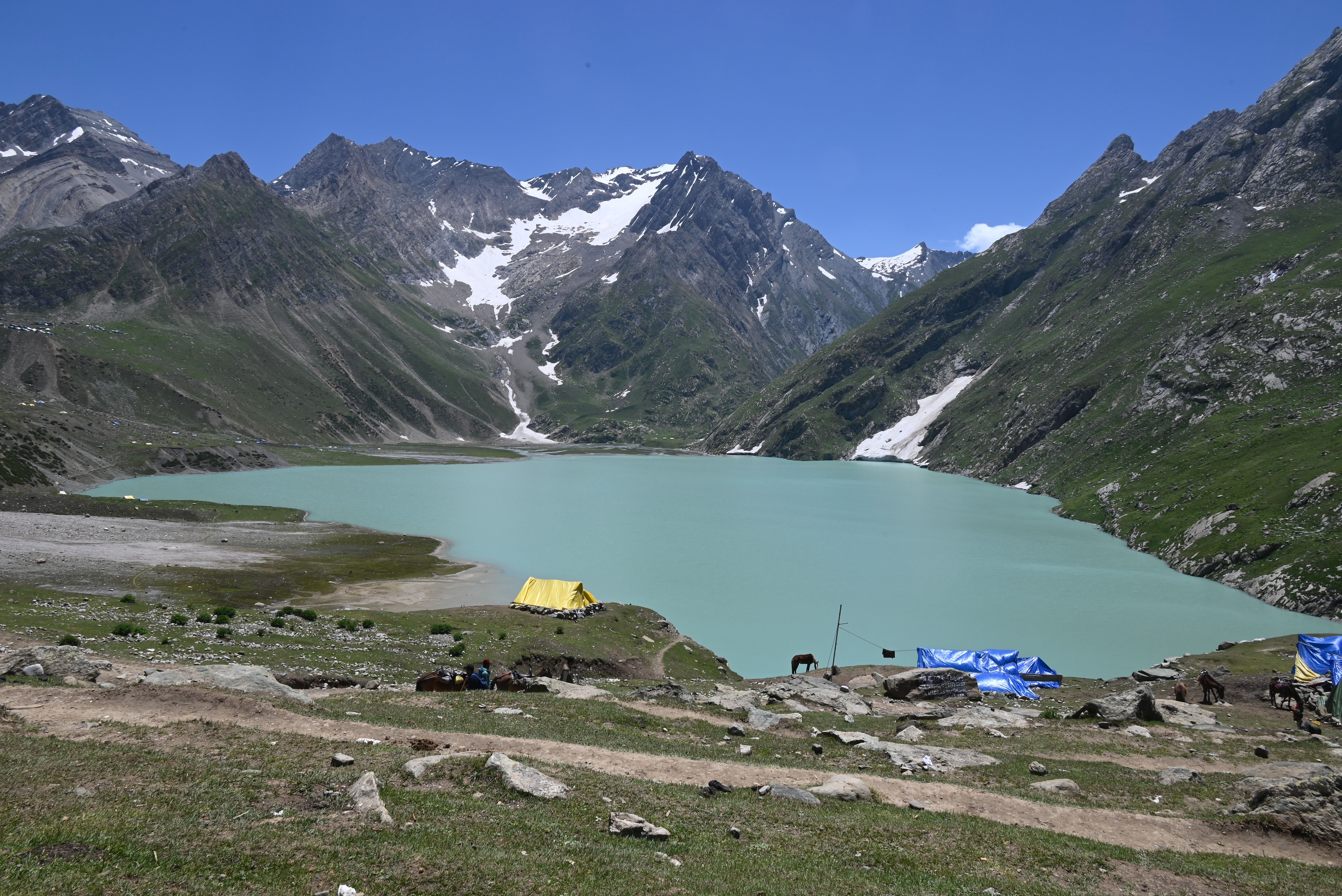 Glacial lake with mountains