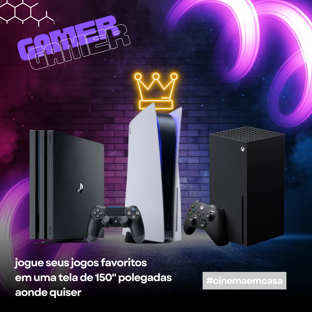 Jogue seus jogos favoritos em tela de 150 polegadas