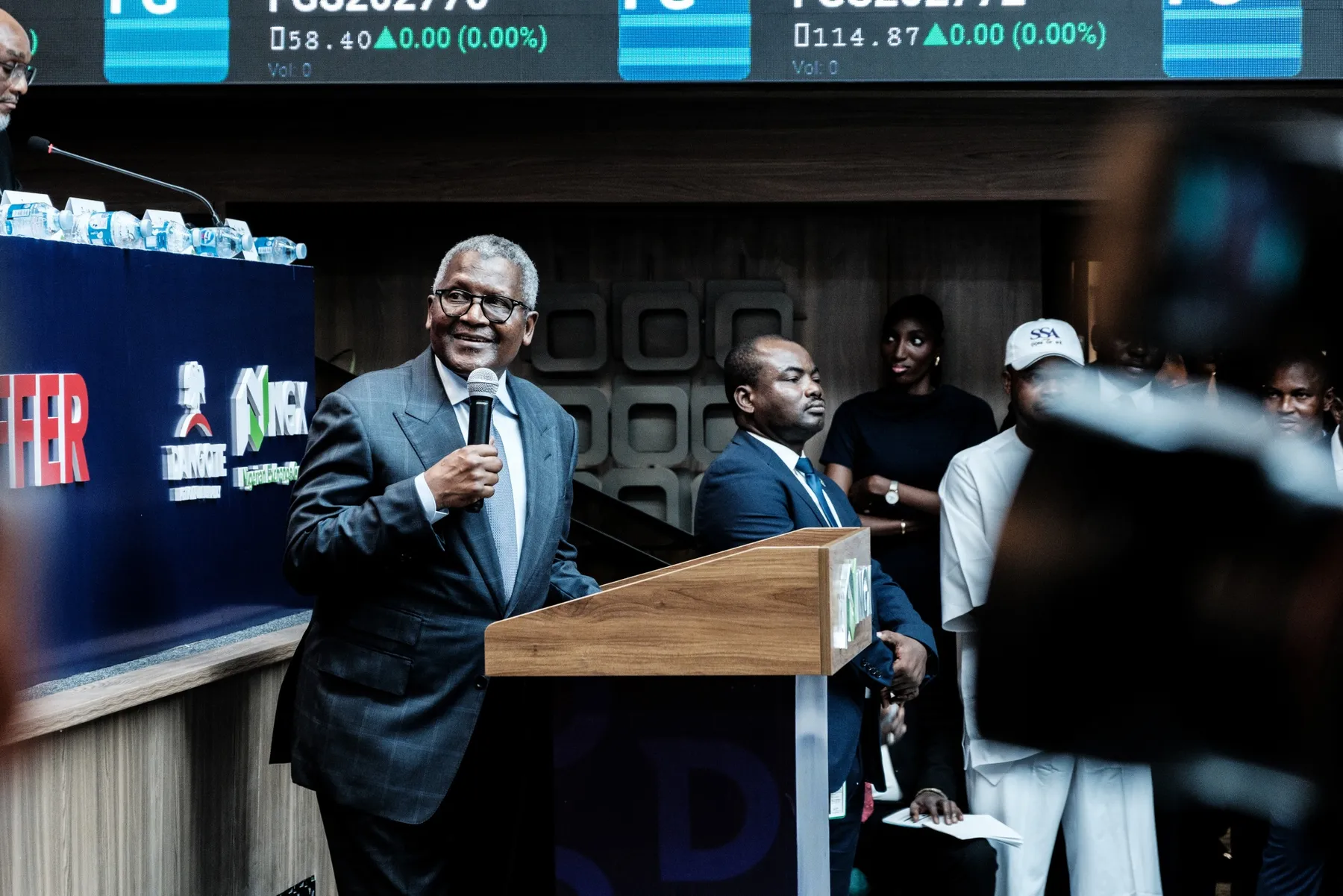 Aliko Dangote speaking at a conference