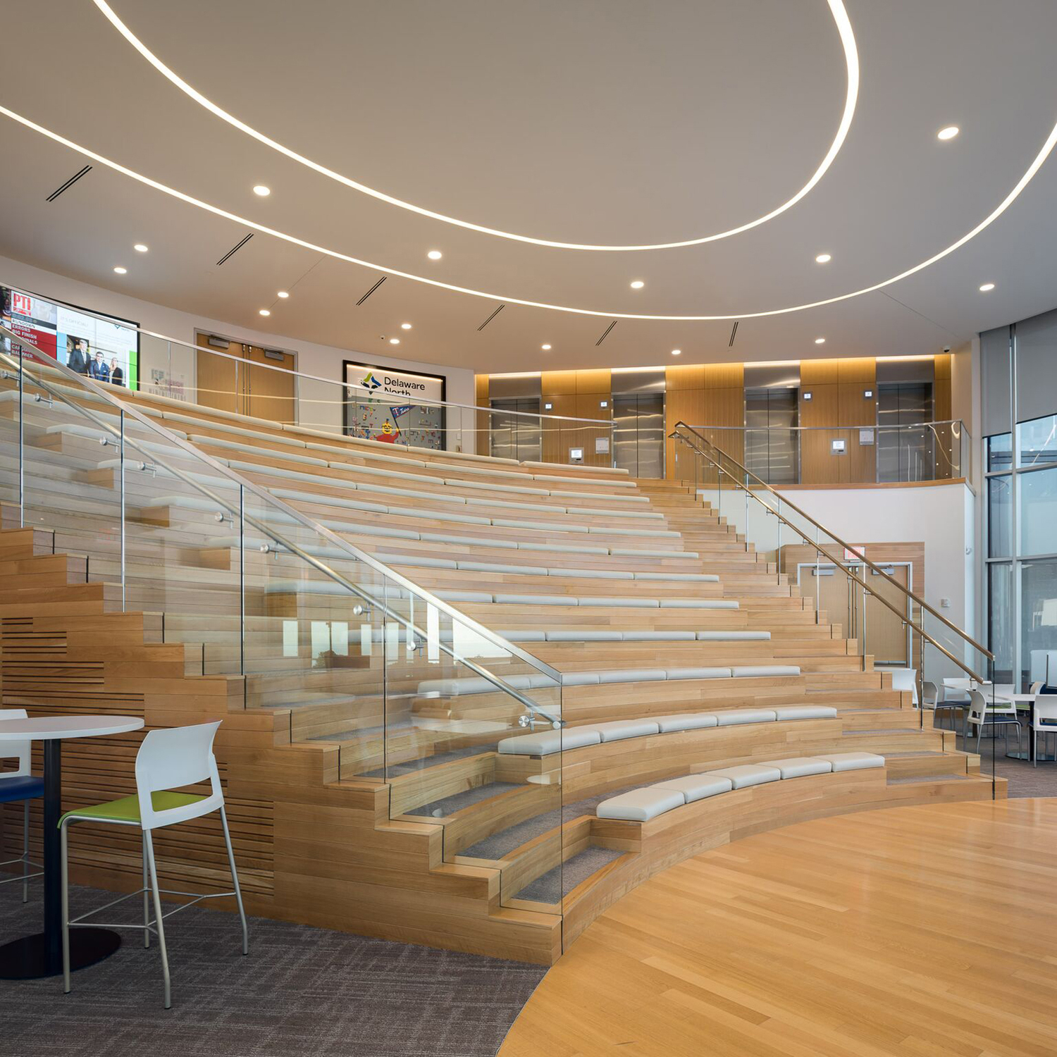 Delaware North HQ — Structural Glass Grand Stair, Full View