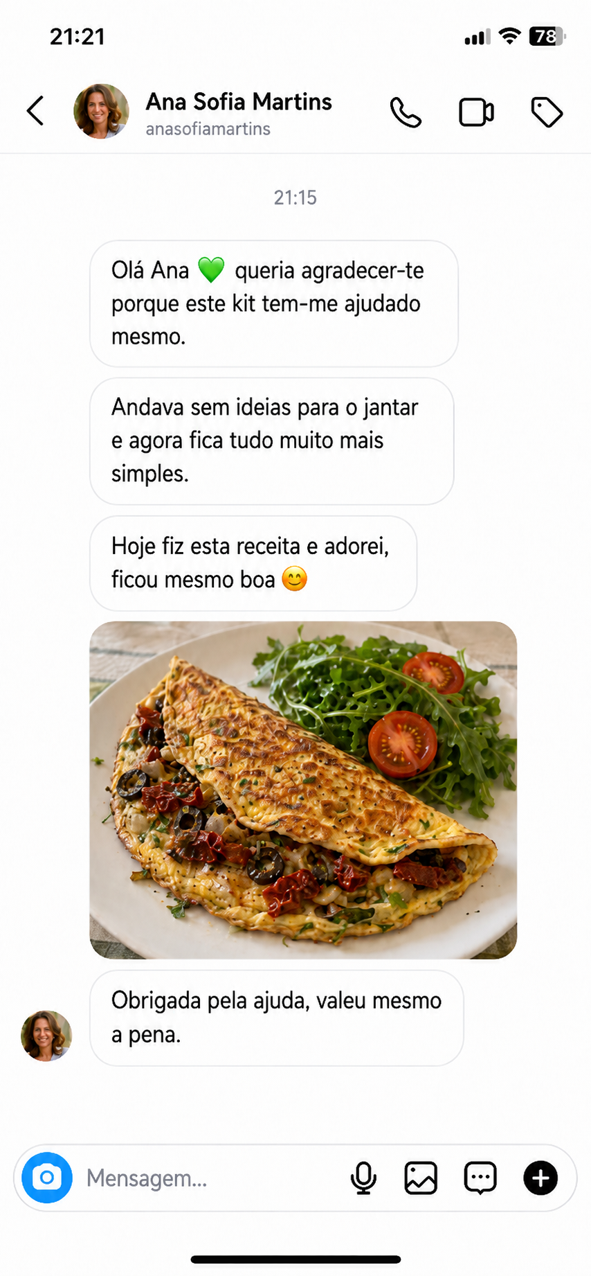 Depoimento de Ana Sofia Martins enviado por mensagem direta