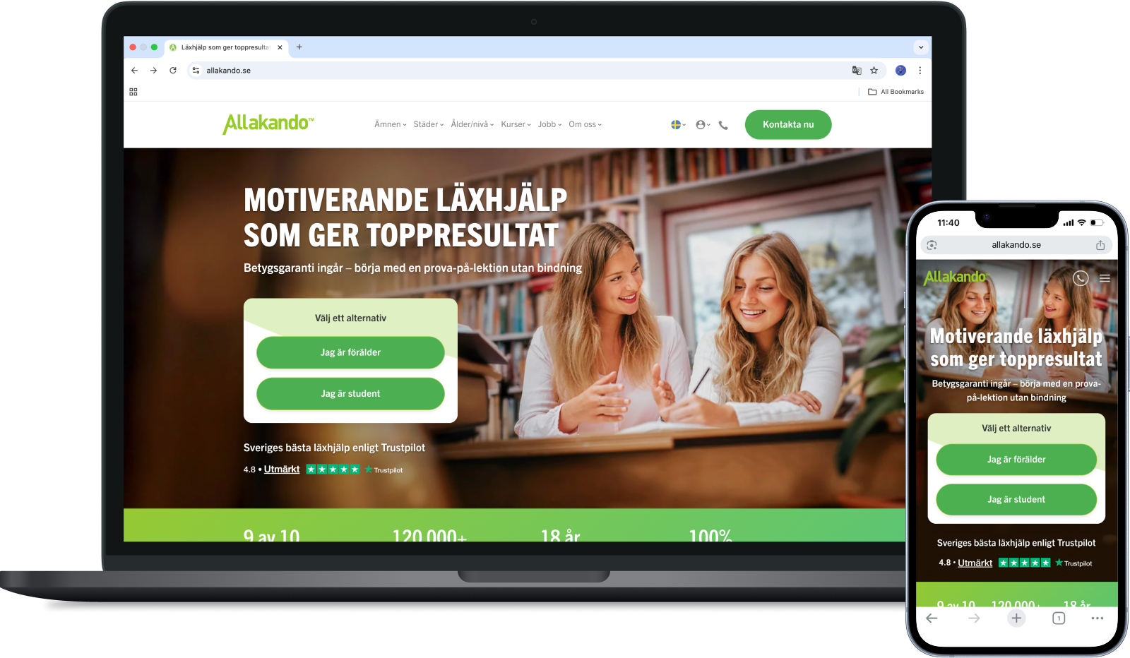 Allakando final design showing desktop and mobile views of the redesigned tutoring platform