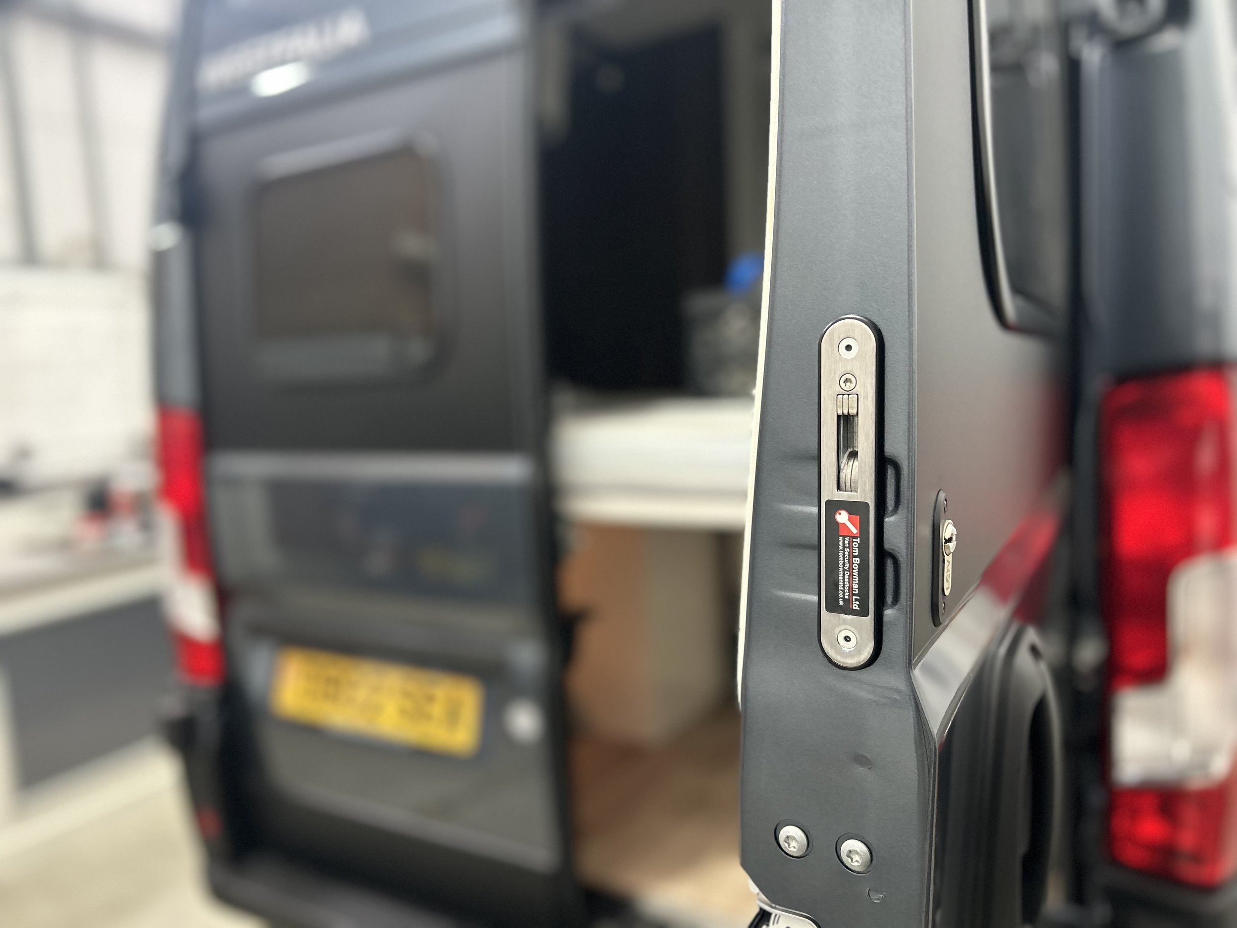 Professional van security lock installation on a Ducato motorhome