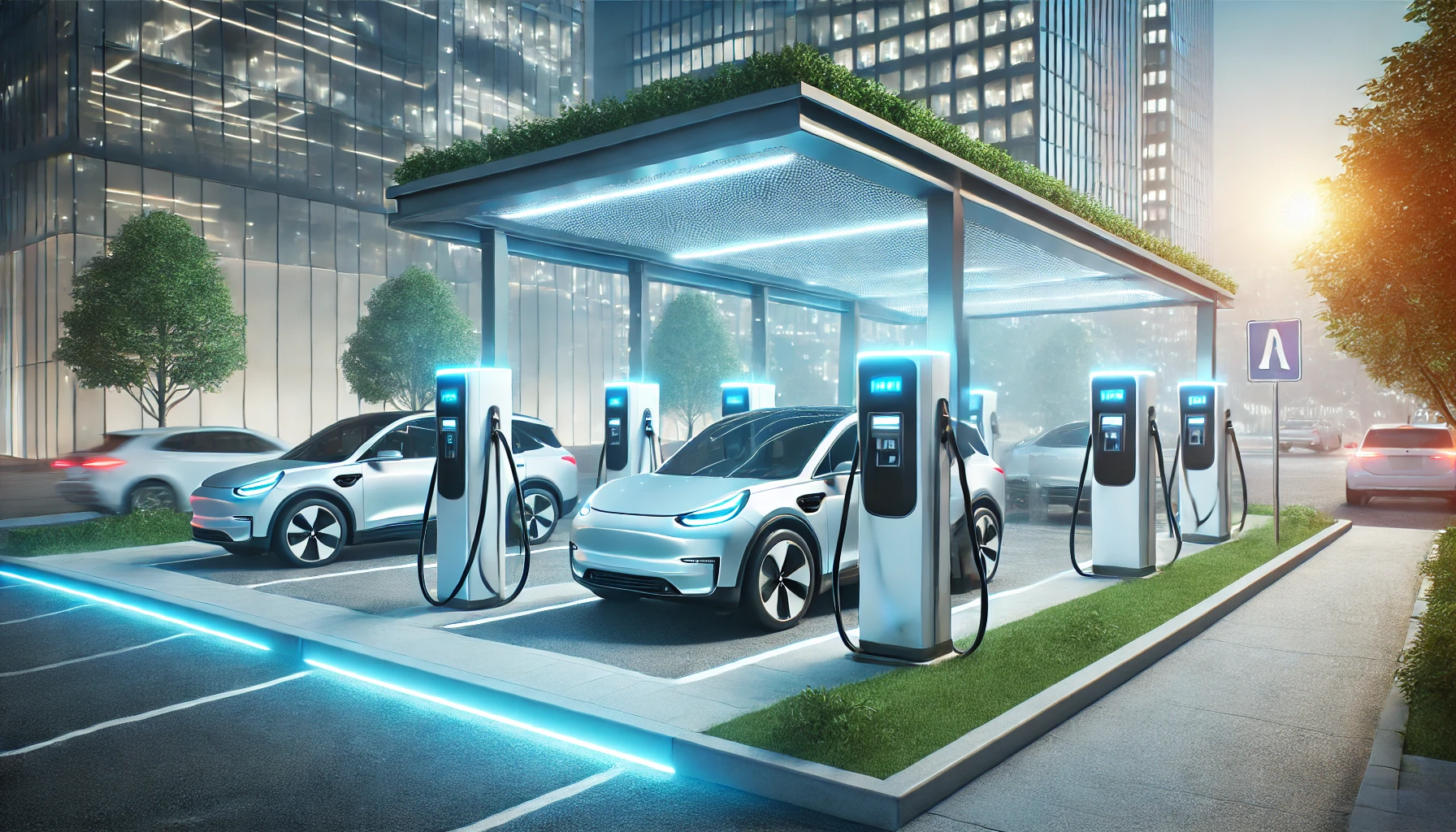 Modern EV Charging Station with multiple charging points