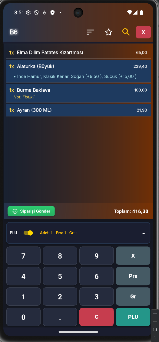 RestroidAPP Sipariş Detayı