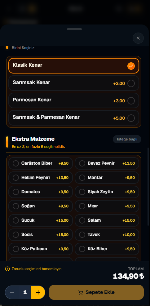 Zorunlu & Ekstra Seçenekler