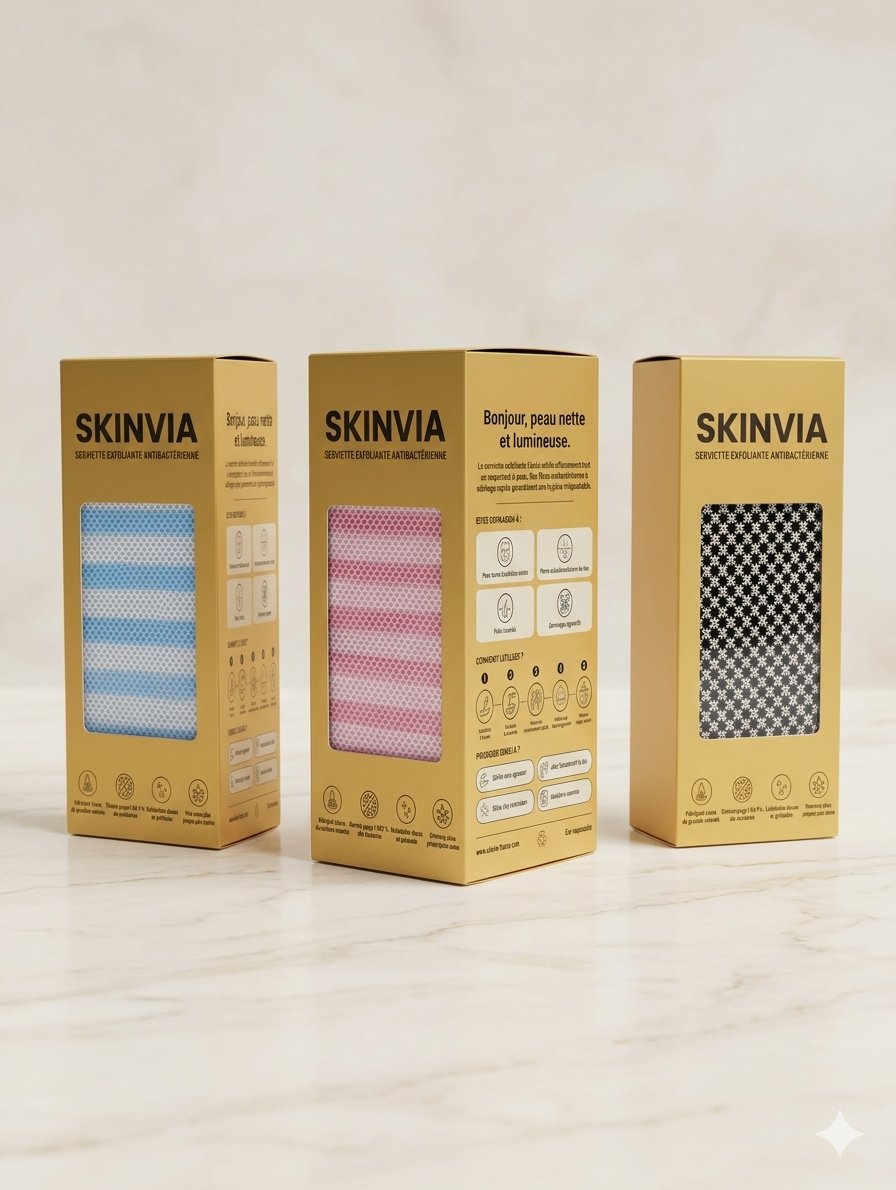Gamme SKINVIA - Serviettes exfoliantes antibactériennes