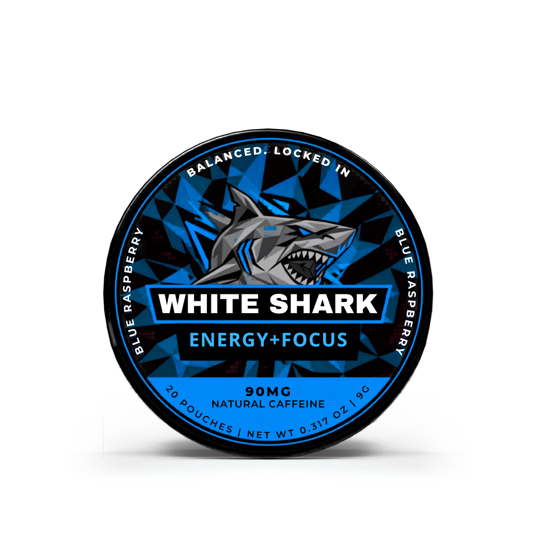 White Shark Energy+Focus blue raspberry tin