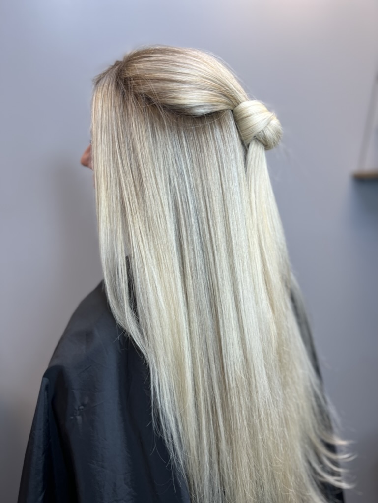 Platinum blonde long straight hair