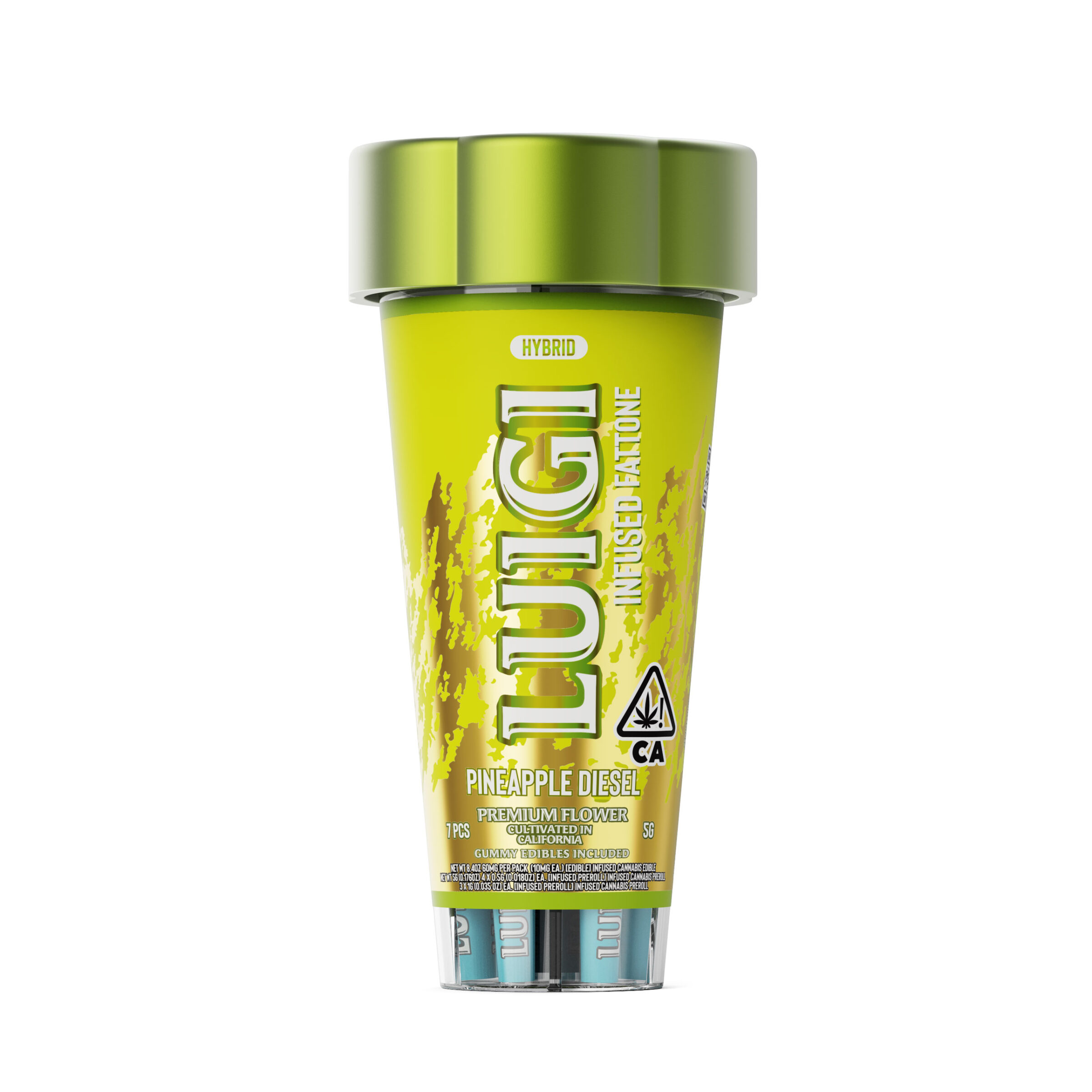 Luigi Fattones Pineapple Diesel pre-rolls - premium hash rosin cannabis joints with tropical fruit flavor