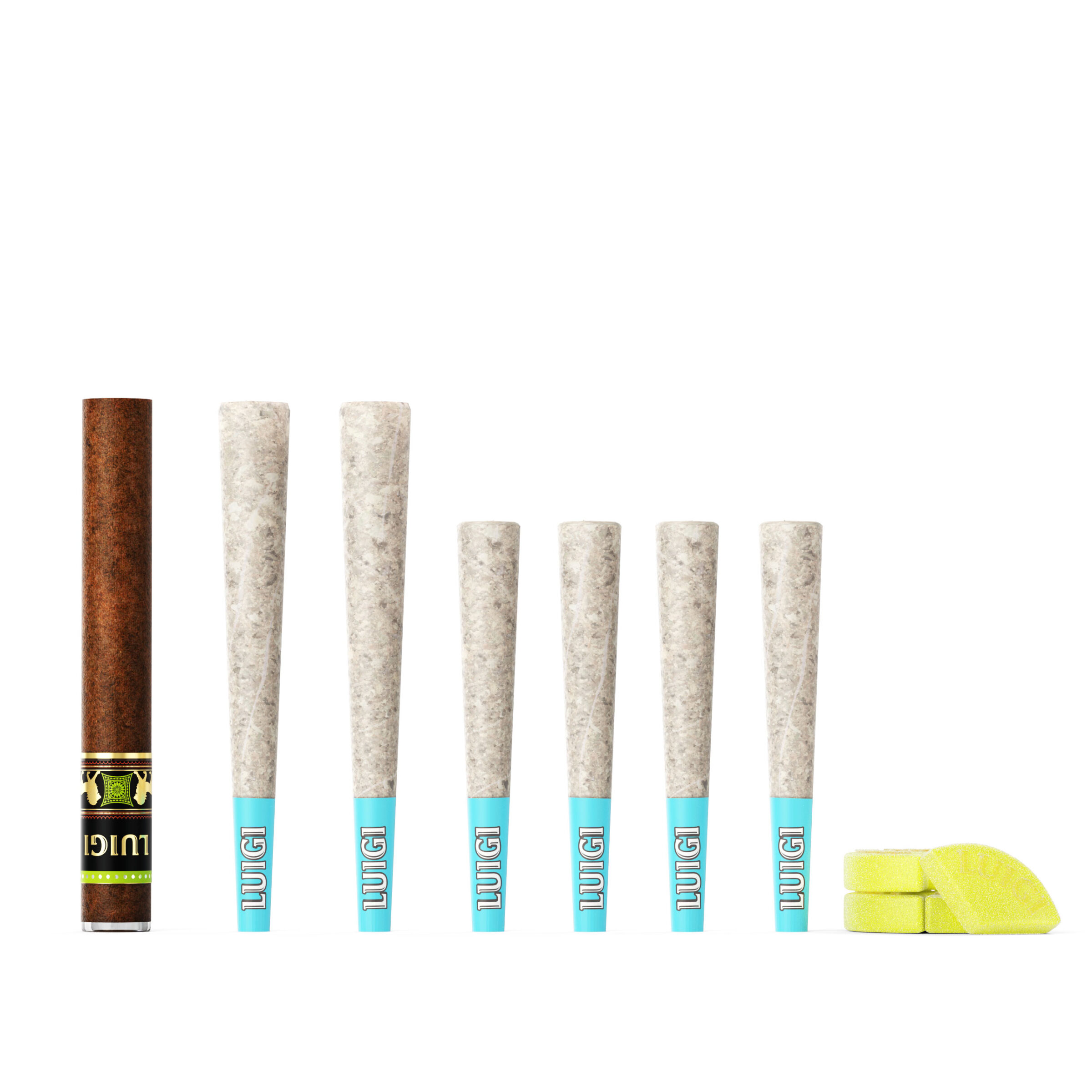 Luigi Fattones Pineapple Diesel family pack - four assorted pre-rolls in tropical diesel flavor with visible hash rosin infusion