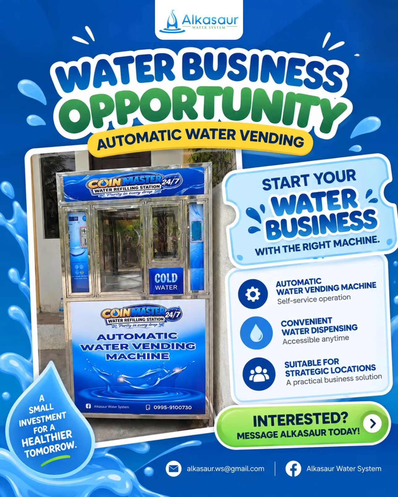 Alkasaur automatic water vending business opportunity