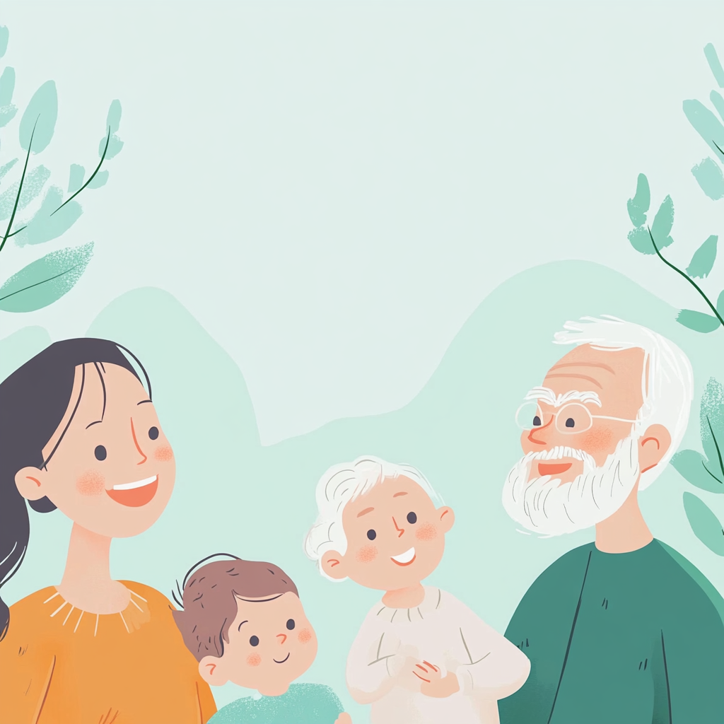 Illustration of a multi-generational family showing caring and support