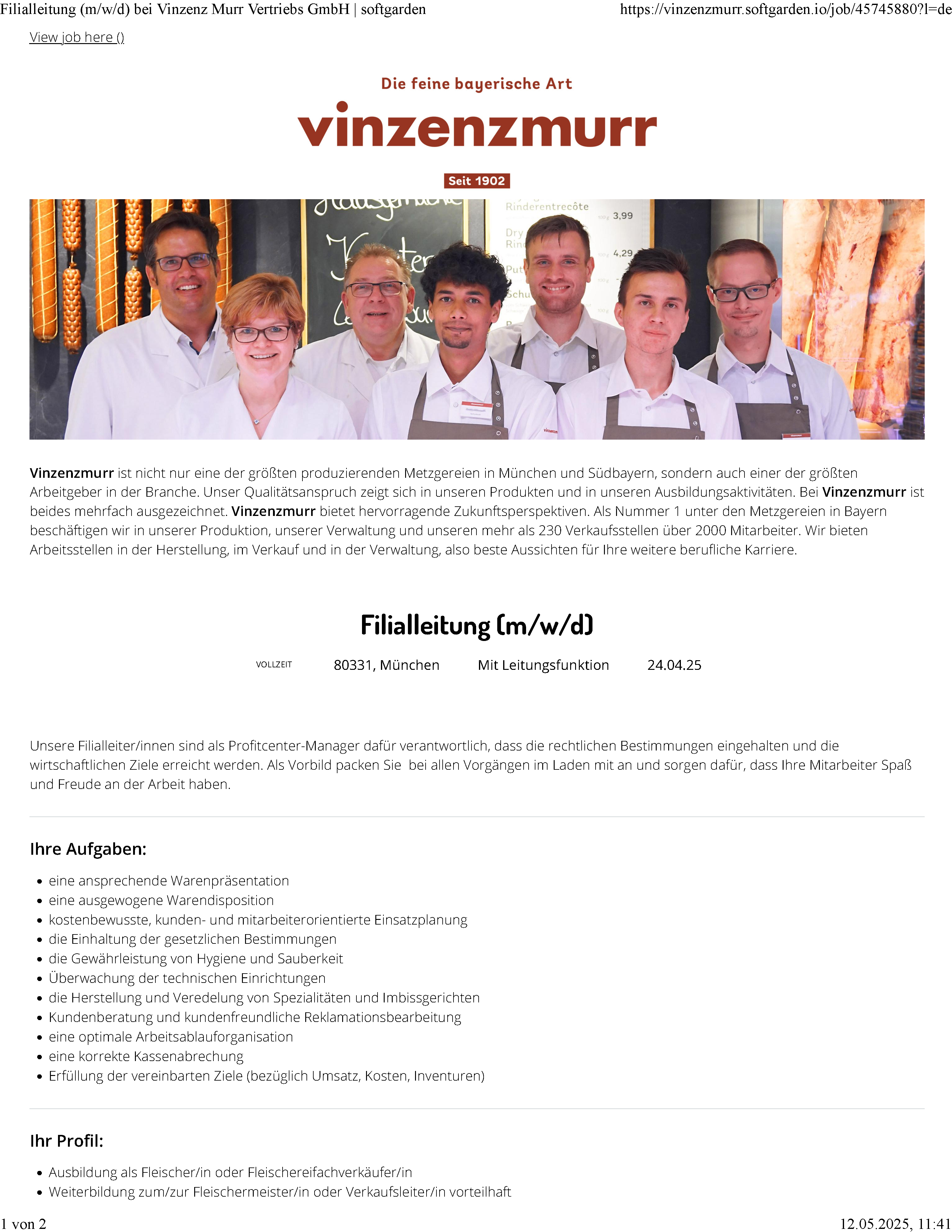 Vinzenzmurr – Filialleitung (m/w/d)