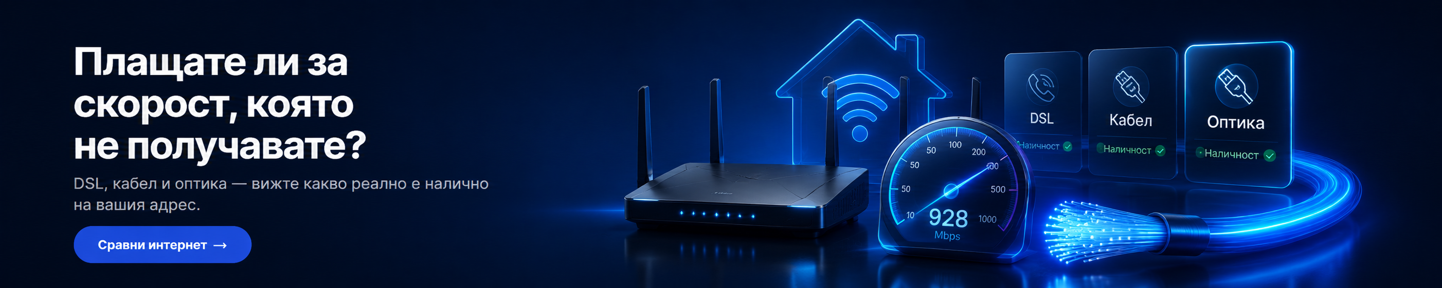 Сравнение на DSL, кабел и оптика за интернет