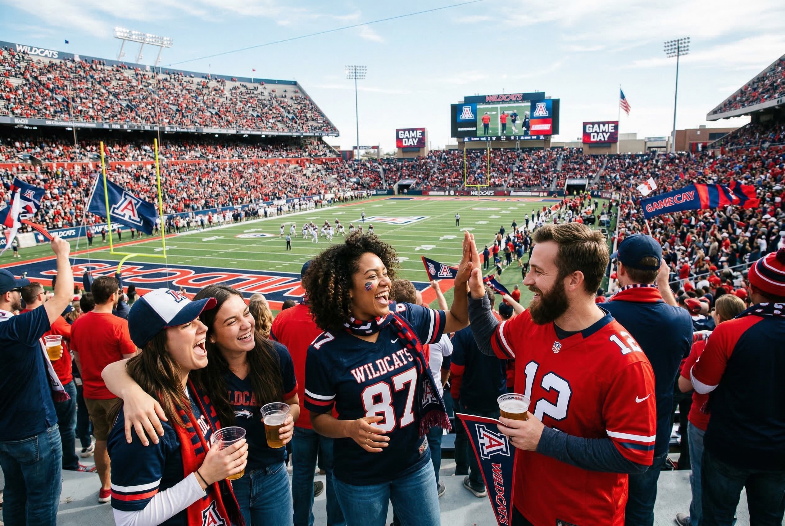 Arizona Wildcats football fans cheering at stadium game