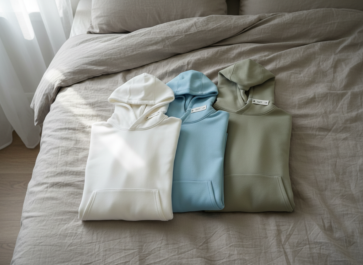 Folded 350gsm cotton hoodies from the Seemantni Global apparel collection