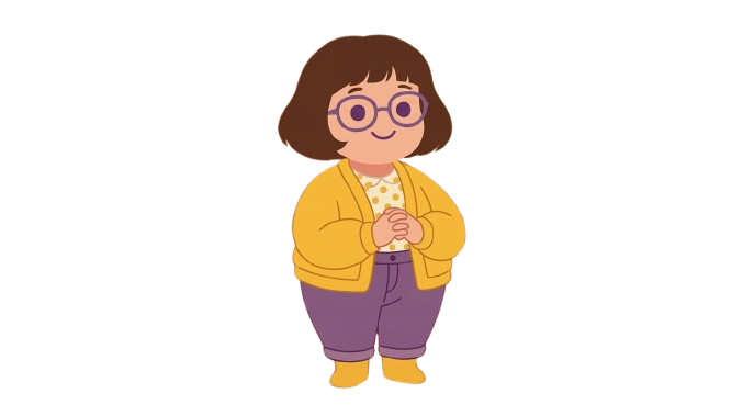 SignLingo mascot - a friendly character with bob hair and glasses wearing a yellow cardigan