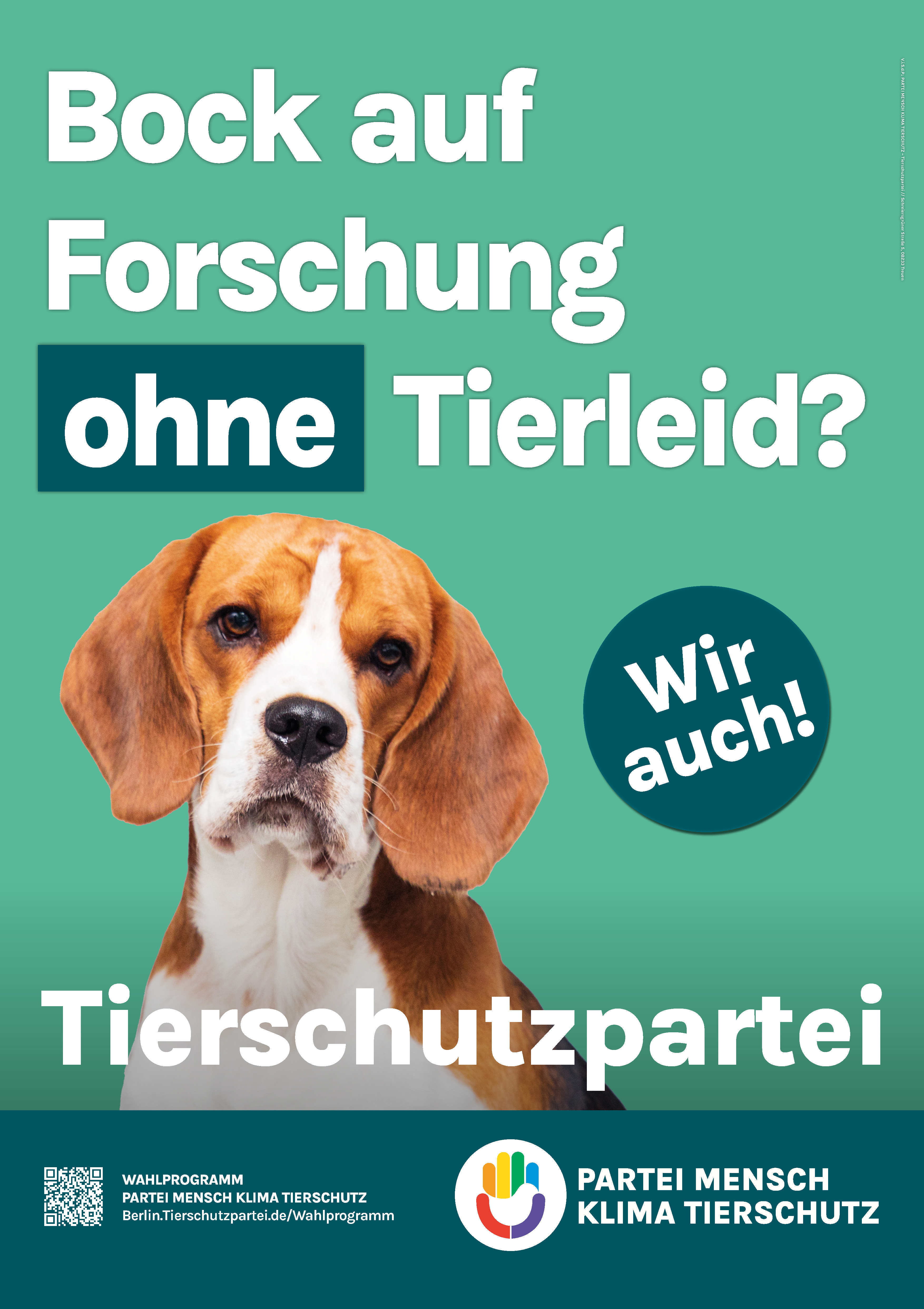 Wahlplakat: Bock auf Forschung ohne Tierleid?
