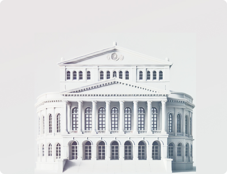 American Modern Opera Company - Minimalist 3D rendering of a classical opera house in white