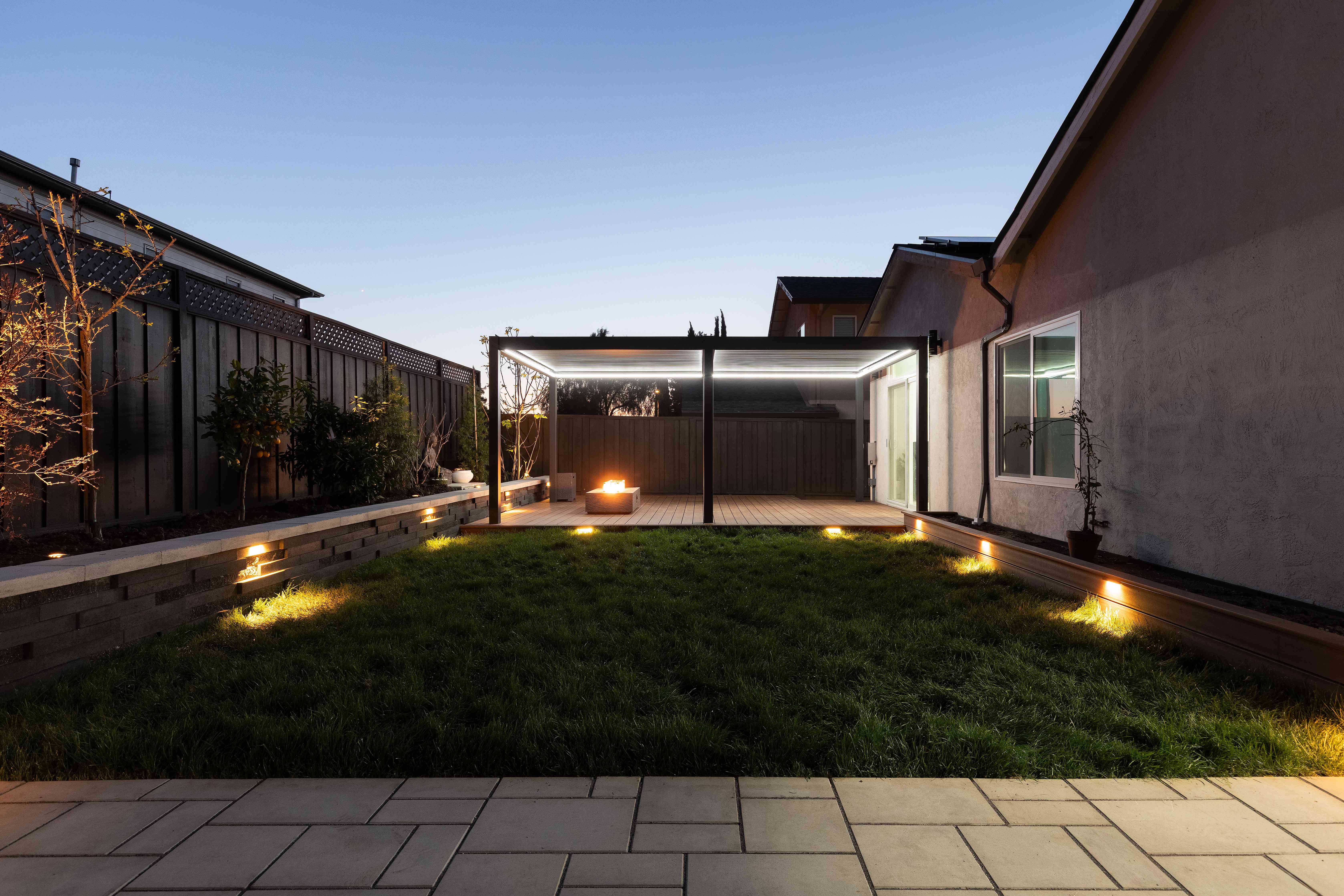 Backyard twilight wide shot