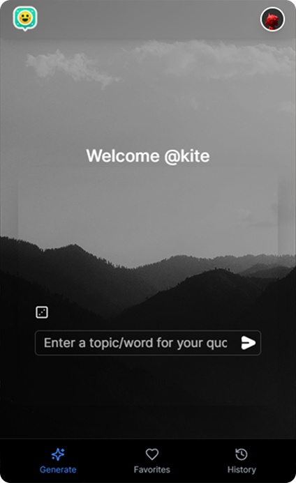 FunQuotes mobile app interface showing the welcome screen with a search bar and navigation