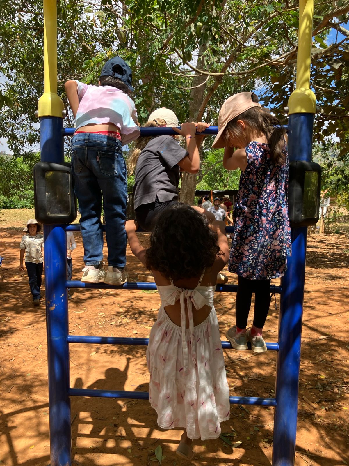 Niños jugando en las barras del parque
